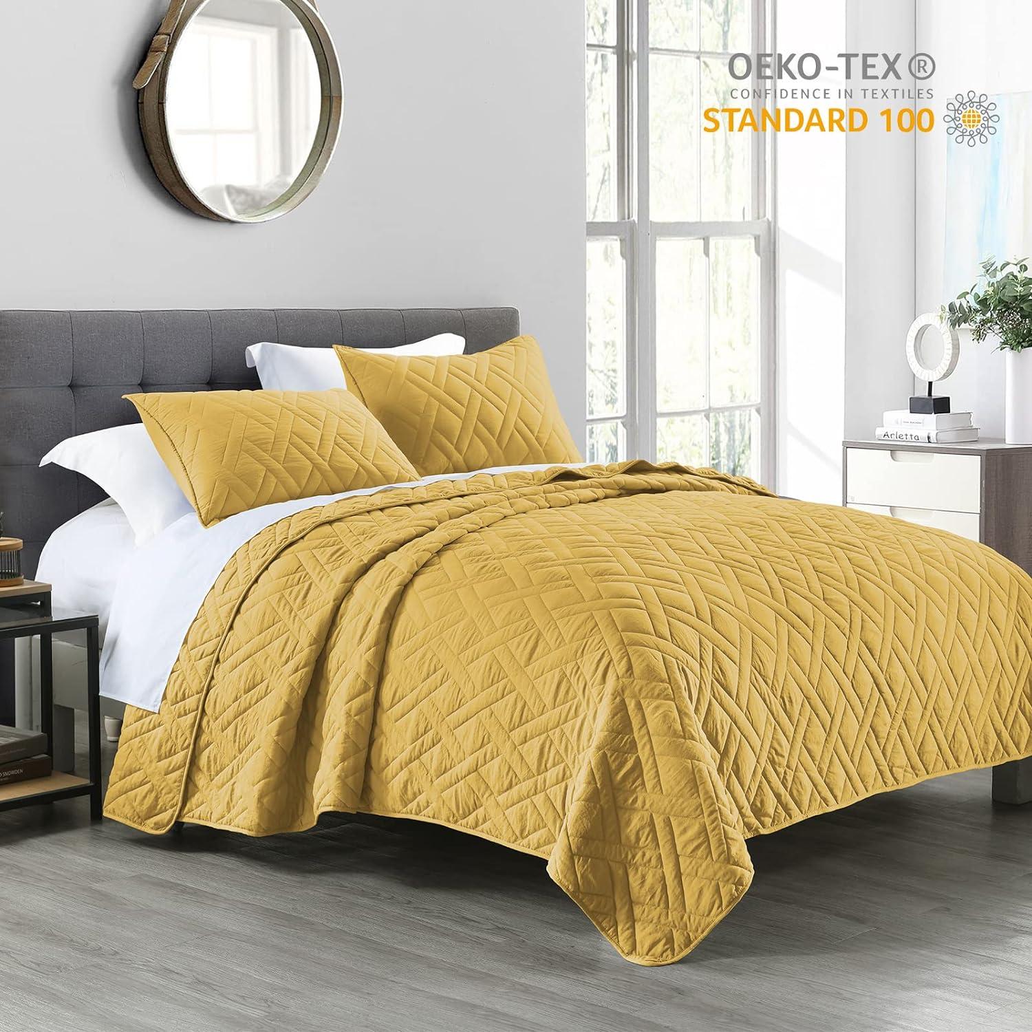 King Yellow Microfiber Reversible Quilt Set