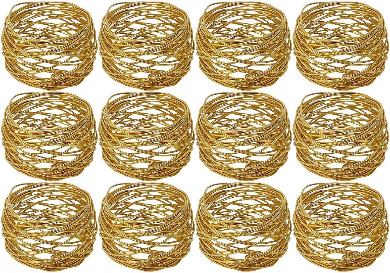 Napkin Rings, Set of 12 Gold Round Mesh Napkin Rings Holders Metal Exquisite Household Napkin Rings for Wedding Banquet Holiday Dinner Party Home Christmas Table Setting Decorations 12 Round Mesh