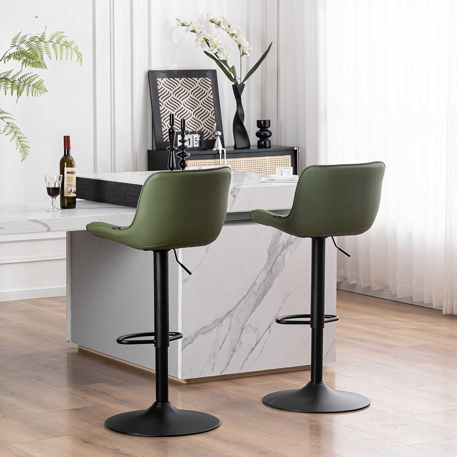 Zager Swivel Adjustable Height Bar Stools, Leather Upholstered Counter Stools, Modern Pub Stool