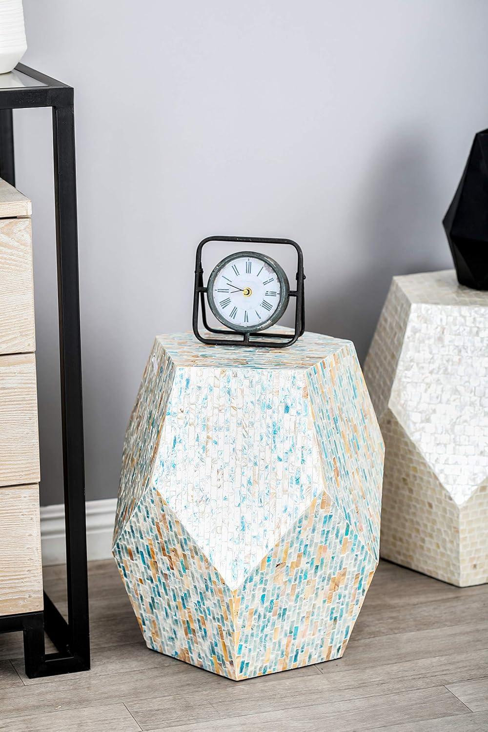 Olivia & May Contemporary Mussel Shells and Wood Accent Table Dark Gray: Hexagonal Wooden Pedestal, No Assembly Required