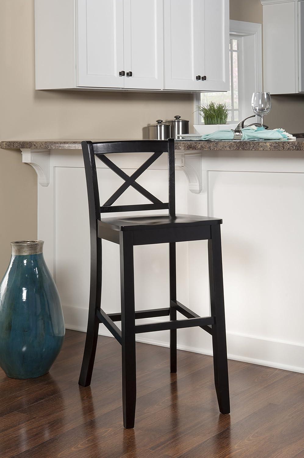30" Torino X Back Wood Barstool - Black - Linon: Solid Rubberwood, Unupholstered, Armless