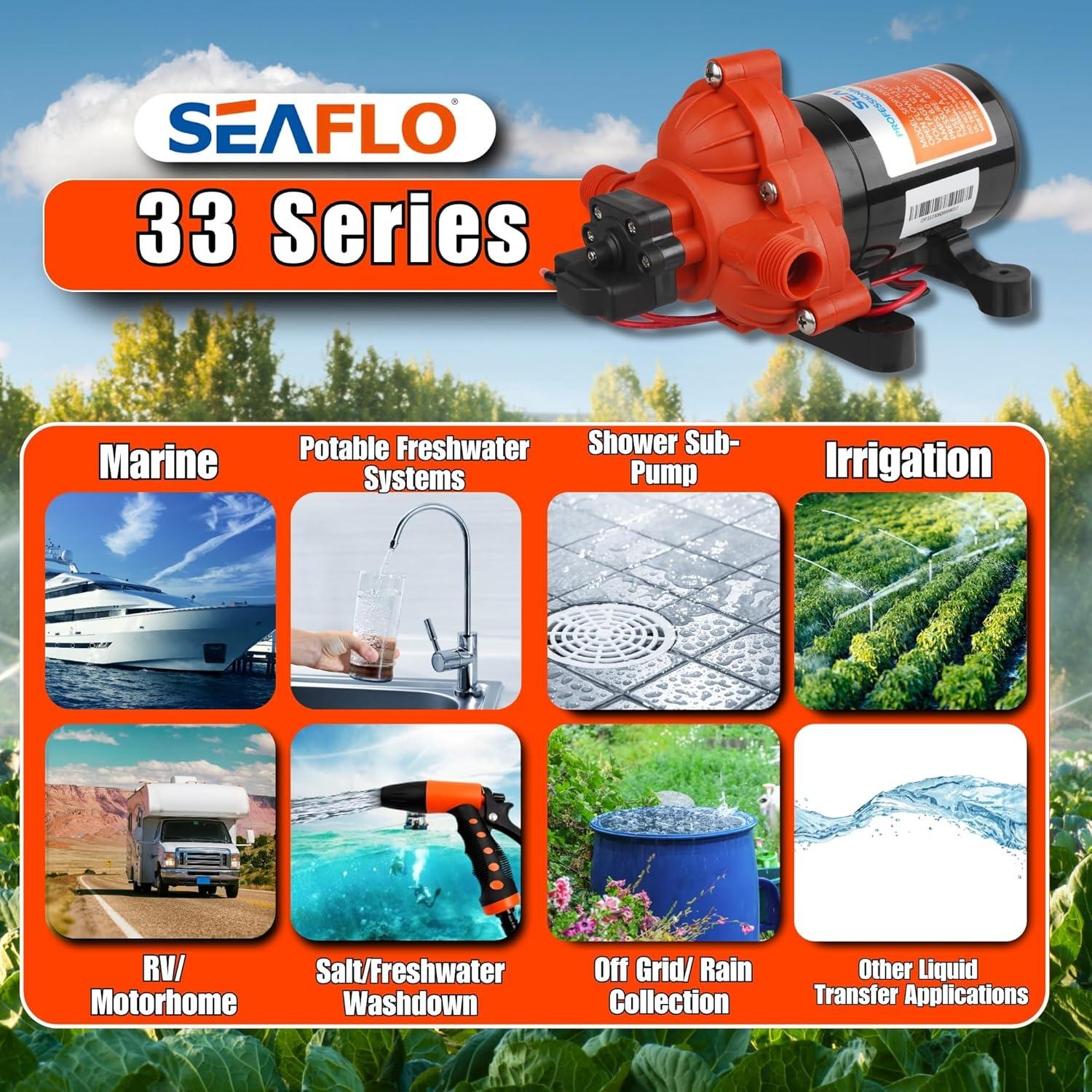 SEAFLO 123ABC, 3.0A, 12V, Orange and White, Diaphragm Self Priming Water Transfer Pump, 3.0 GPM