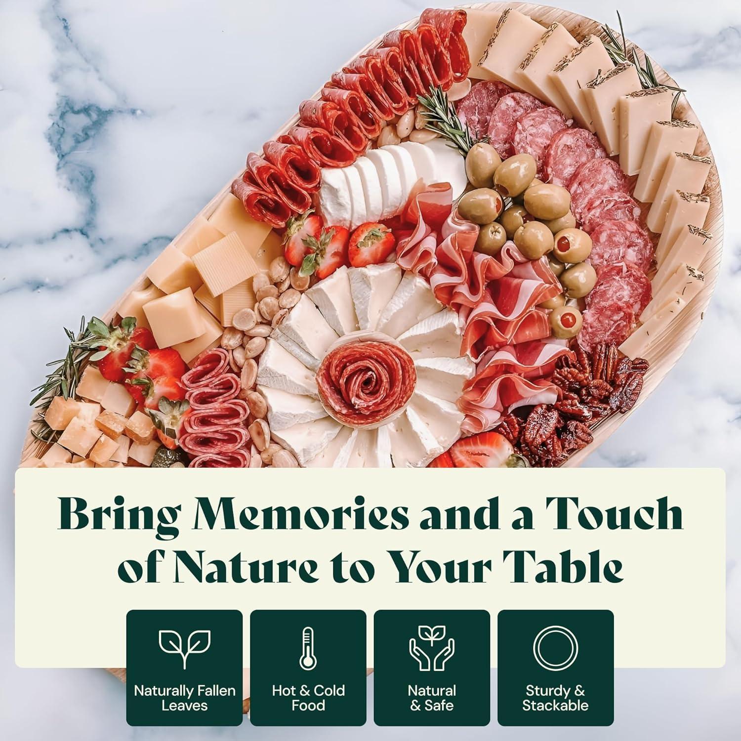 Chic Leaf Disposable Palm Leaf Trays, 17" x 12", 10 Pack, Compostable, Eco-Friendly Platters Charcuterie Board