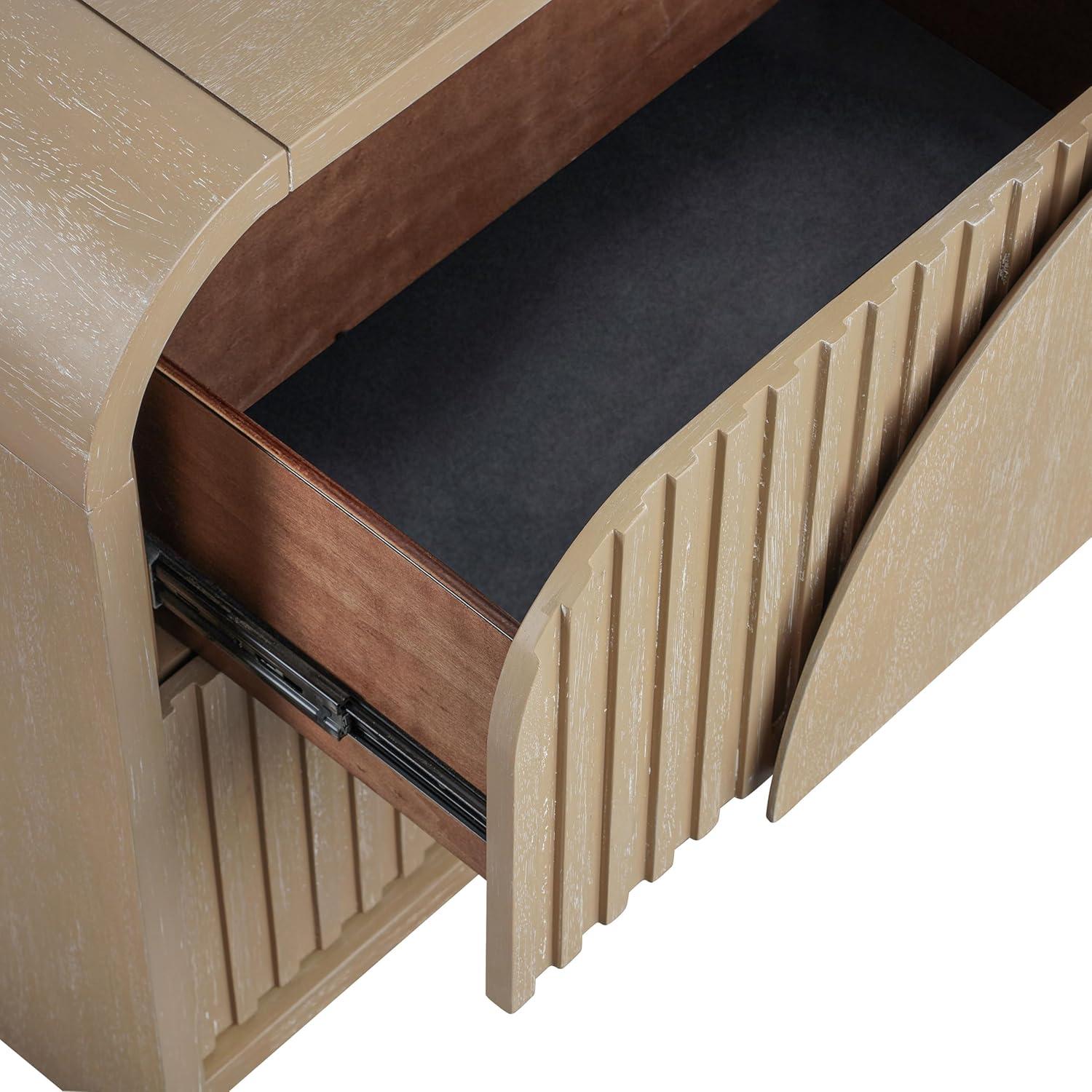 Furniture of America Tissen Modern Solid Wood 5-Piece Queen Bedroom Set with USB Ports, Reeded Panels, Curved Edges and Beveled Mirror, Box Spring Needed, Natural