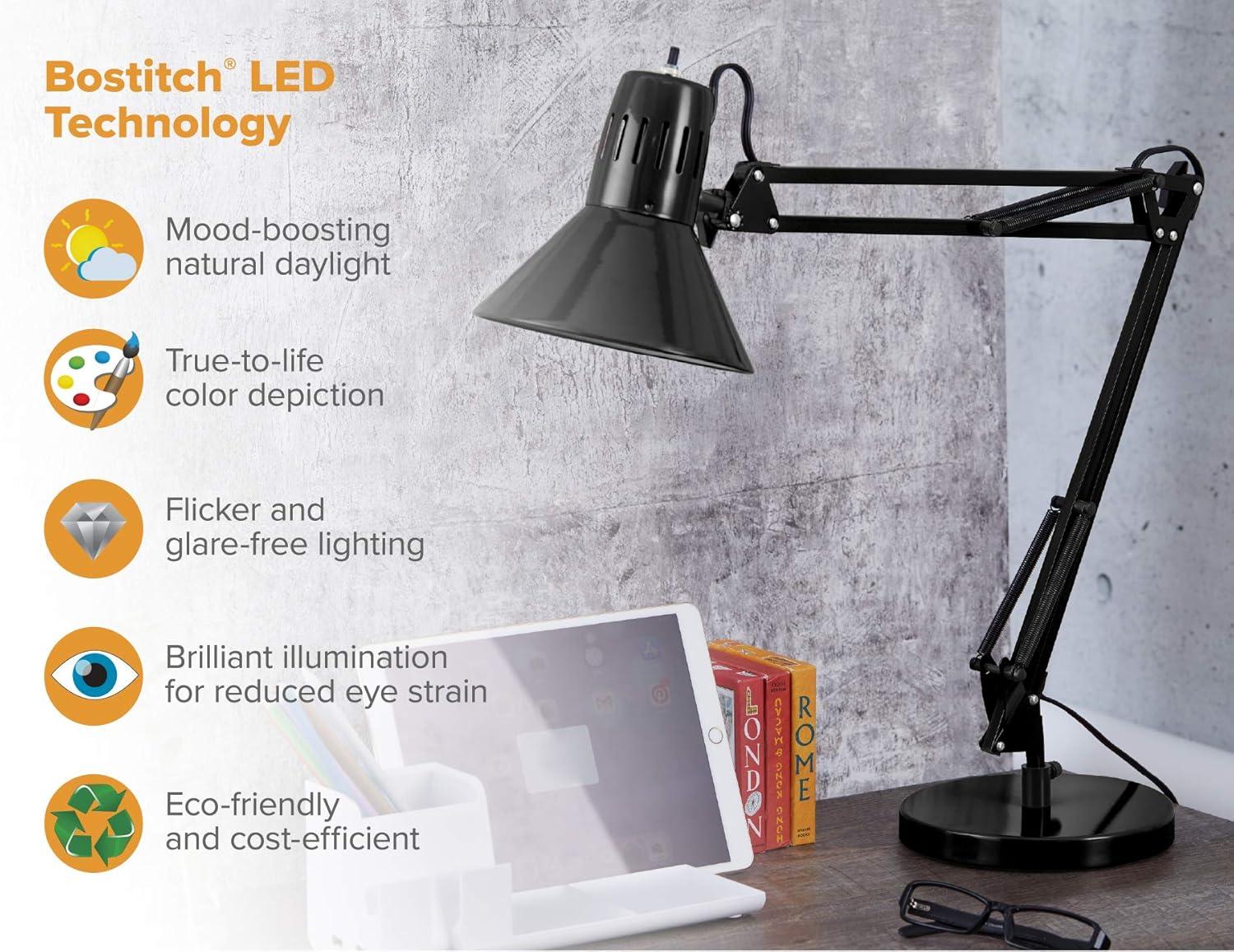 Adjustable Black Metal LED Desk Lamp with Swing Arm