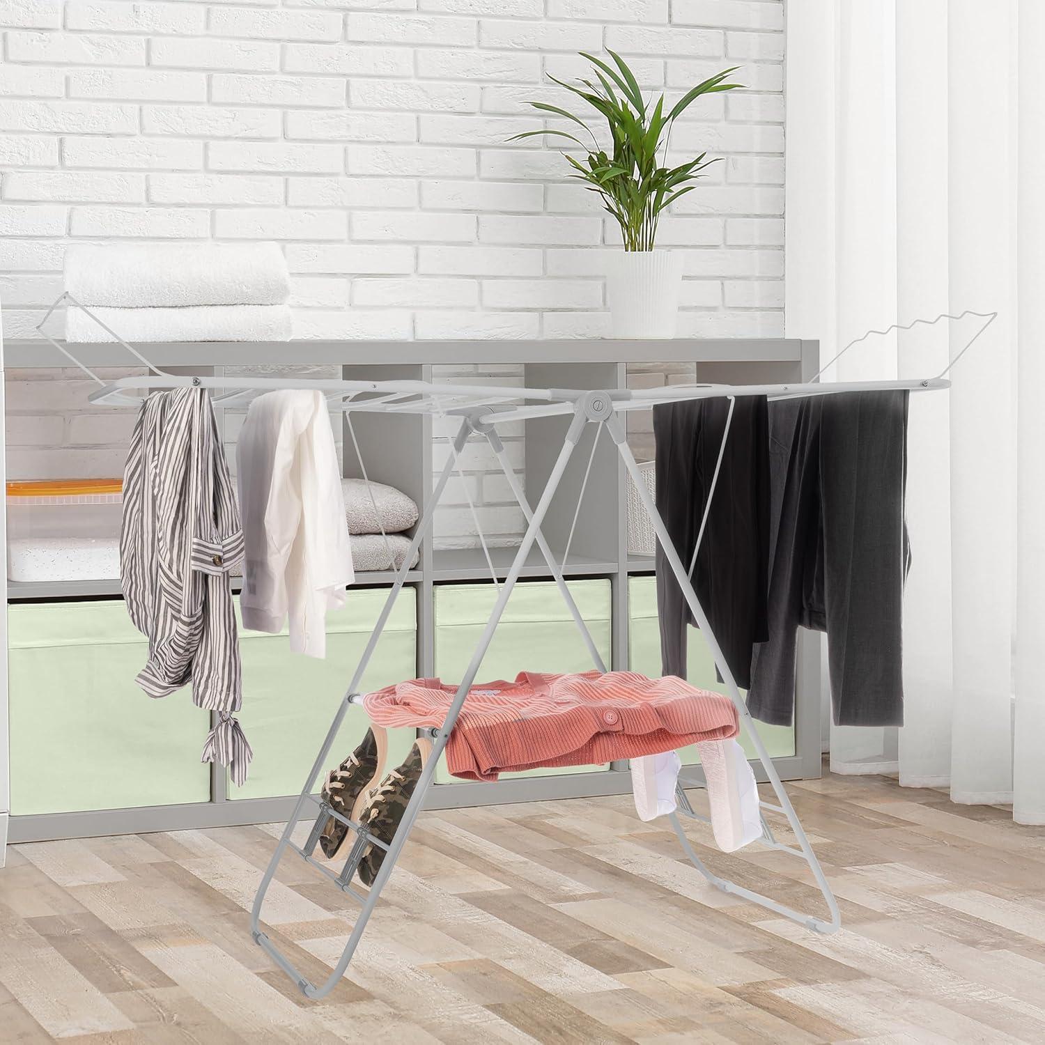 Brushed Silver Folding Indoor/Outdoor Clothes Drying Rack