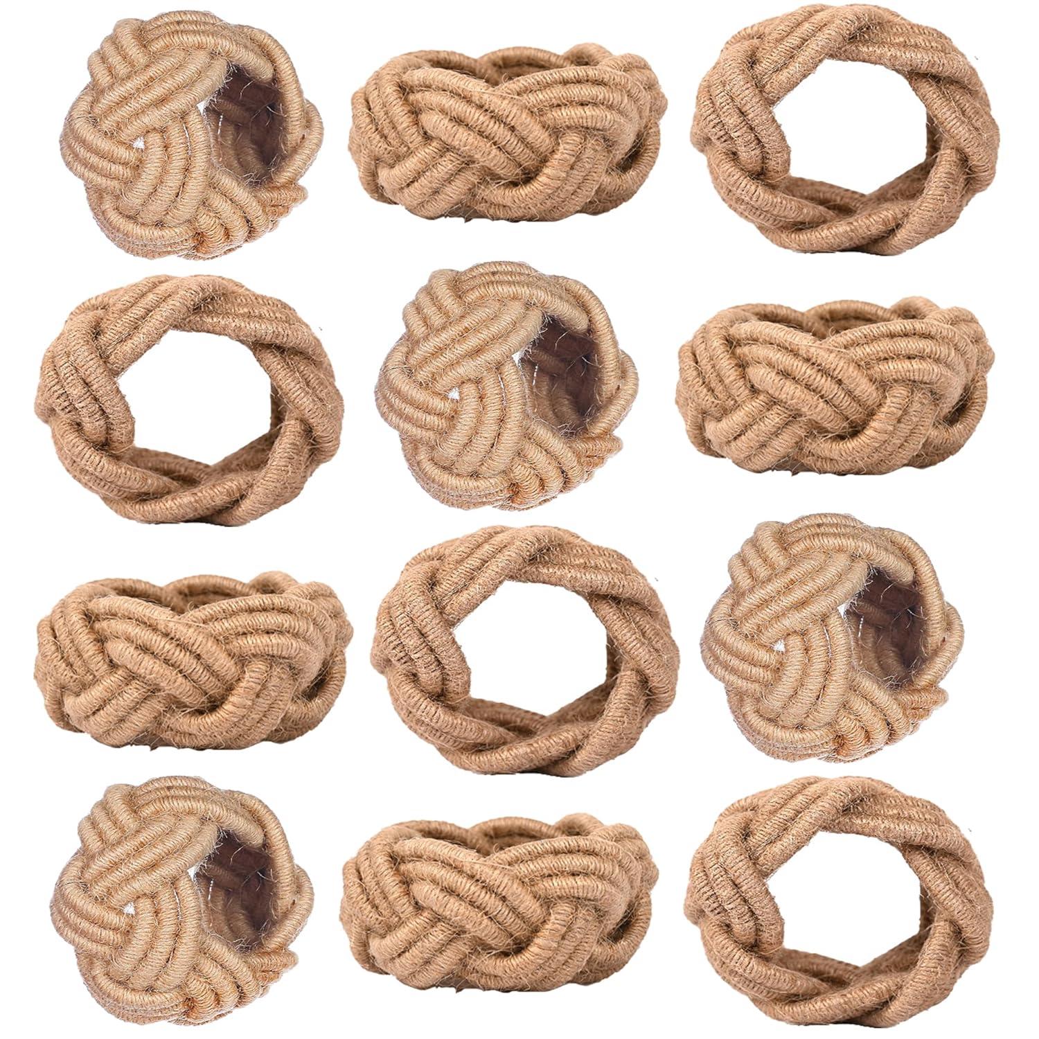 12 Pcs Rattan Napkin Rings - Farmhouse Nautical Napkin Ring Holders - Adornment for Table Settings, Kitchen, Dinner, Party, Wedding, Gifting (Brown) - CLEENTABLE