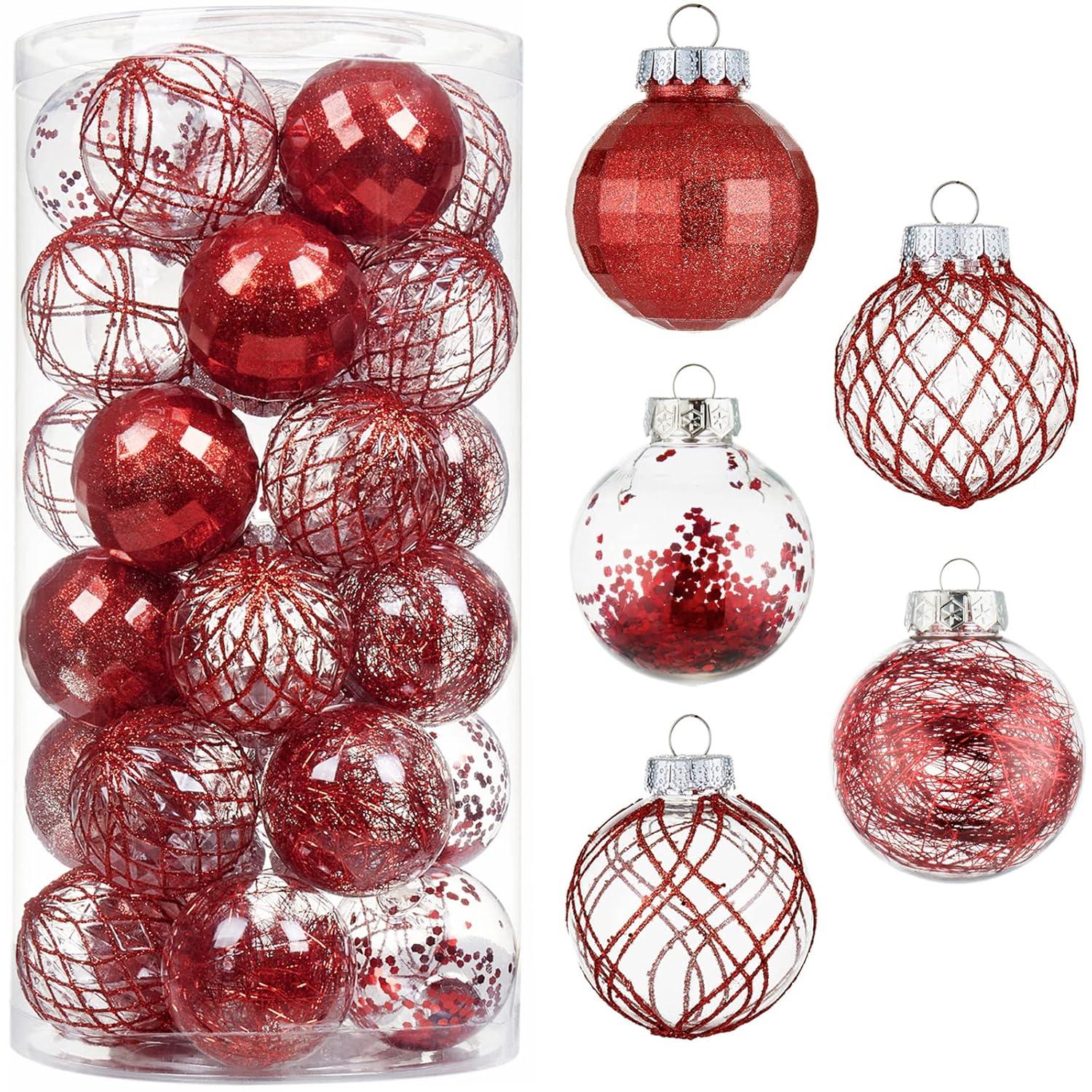 30ct Christmas Ball Ornaments-60mm/2.36" Shatterproof Clear Plastic Xmas Balls Baubles Set with Stuffed Delicate Sparkling, Hanging Christmas Tree Decorations (Rose Gold)