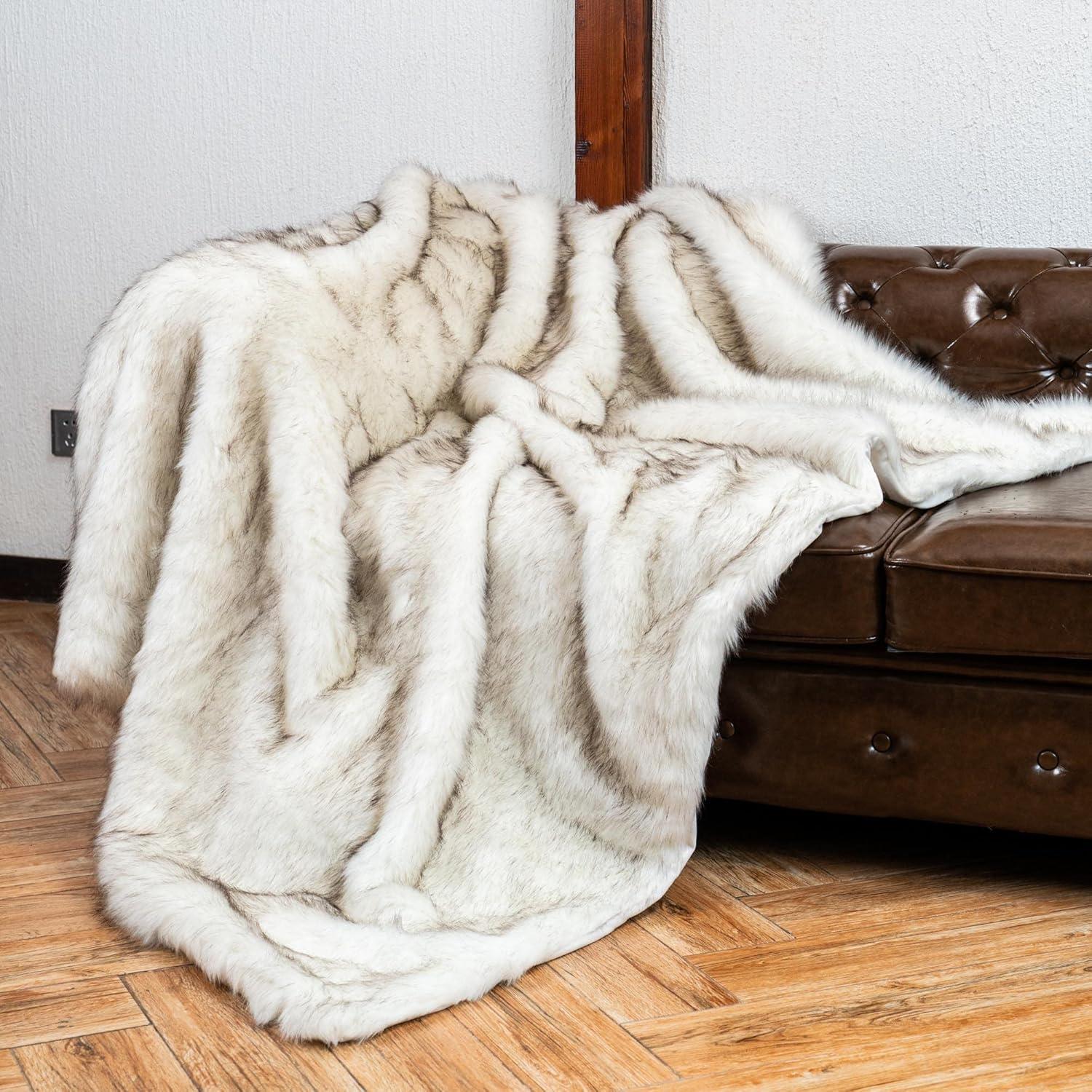 Battilo Luxury White Faux Fur Blanket,Thick Warm Decorative Throw Blankets, Fluffy Fur Throw Blanket for Couch,Living Room Decor,51"x67"
