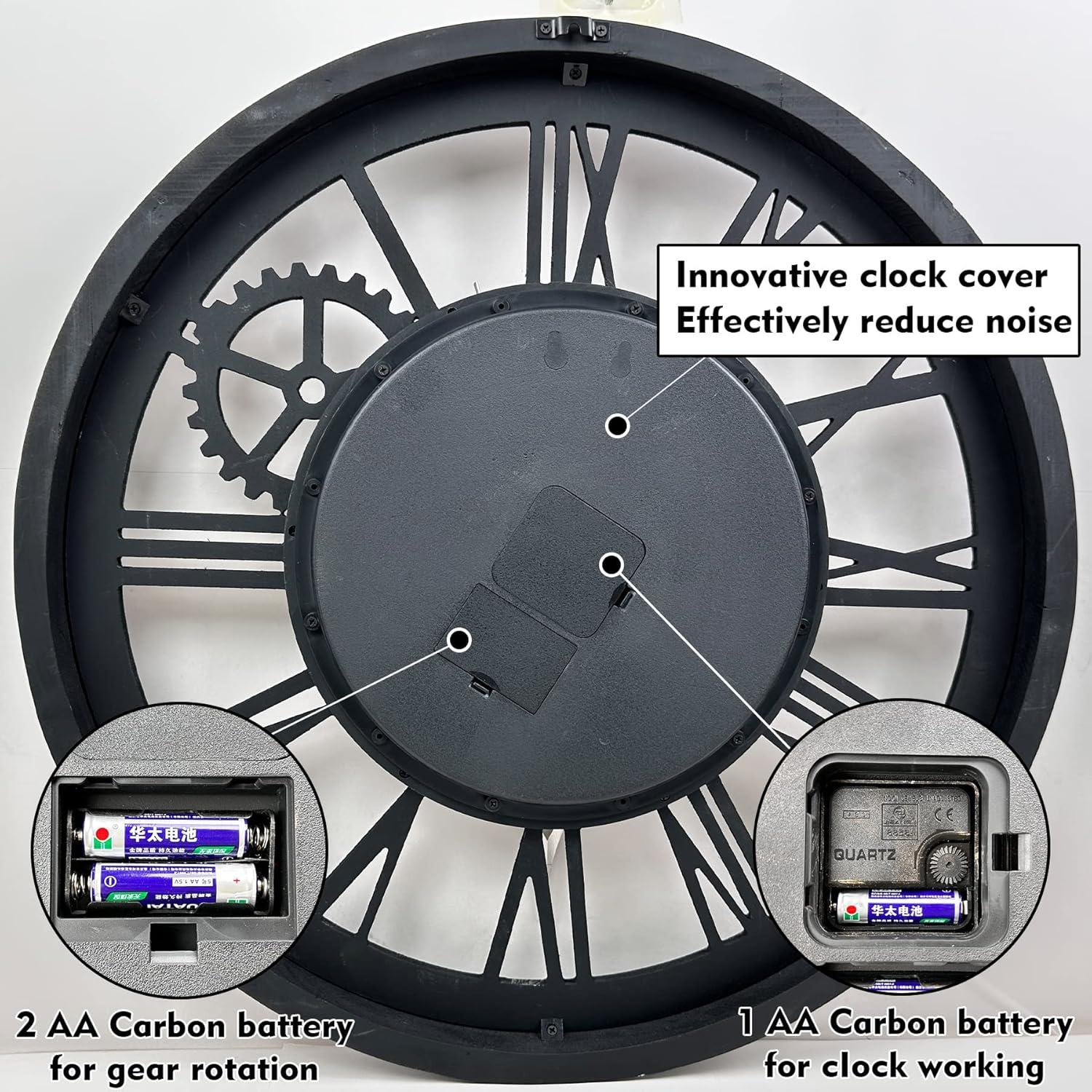 The Gears Clock Wall Clock 36" Round Oversized for Living Room decor with Real Moving Gears America Collection