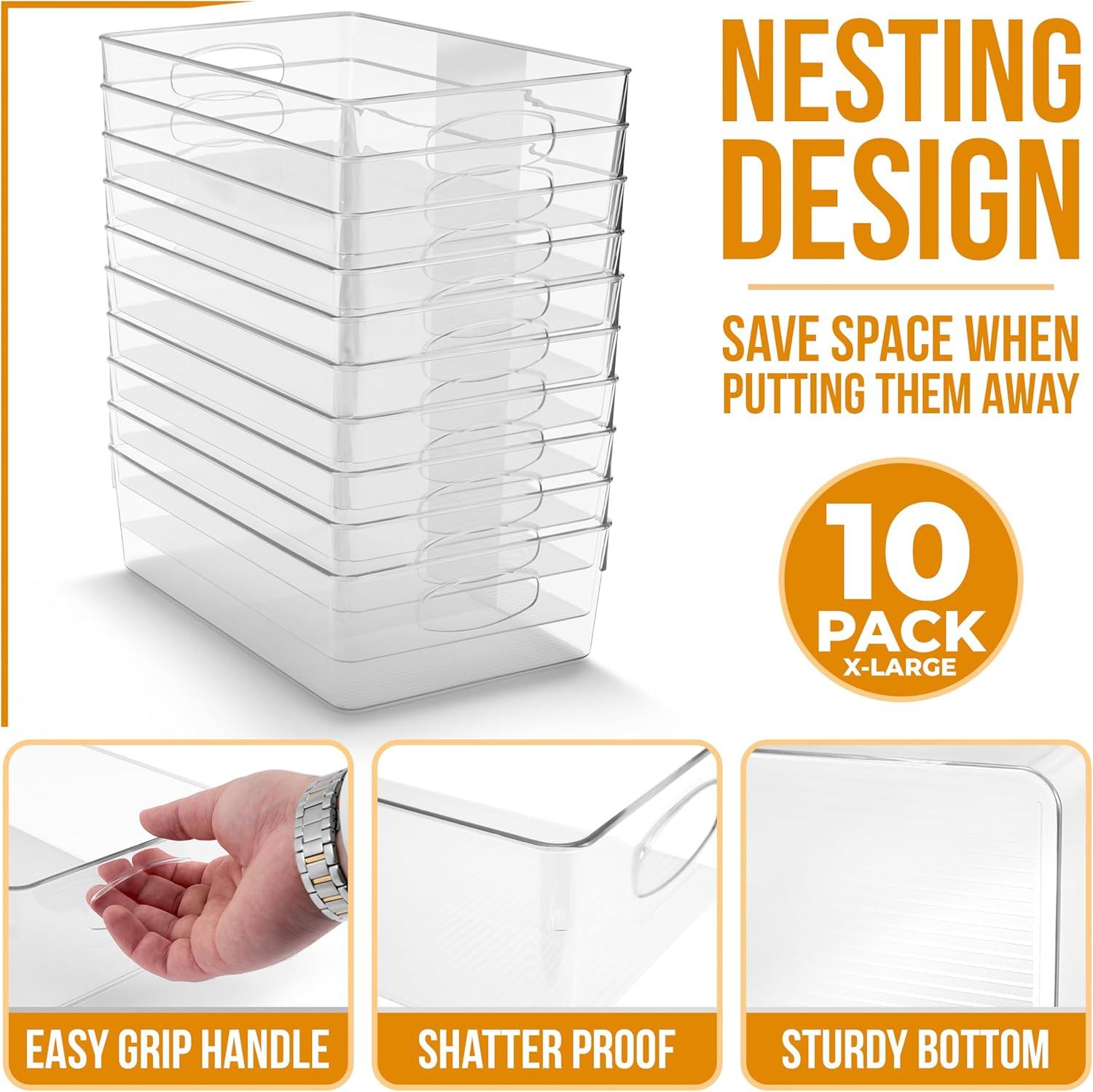 Sorbus Sorbus 10 Pack Narrow Clear Plastic Storage Bins with Handles for Shelves