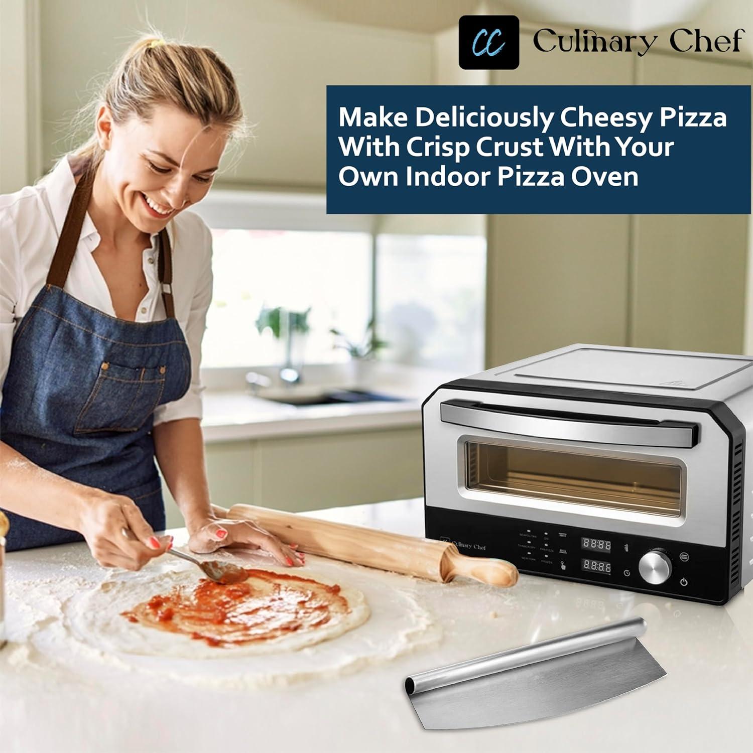 Culinary Chef Culinary Chef Indoor Pizza Oven, Temperature Control, Bonus Artisanal Cutter, Removable Stone, SS