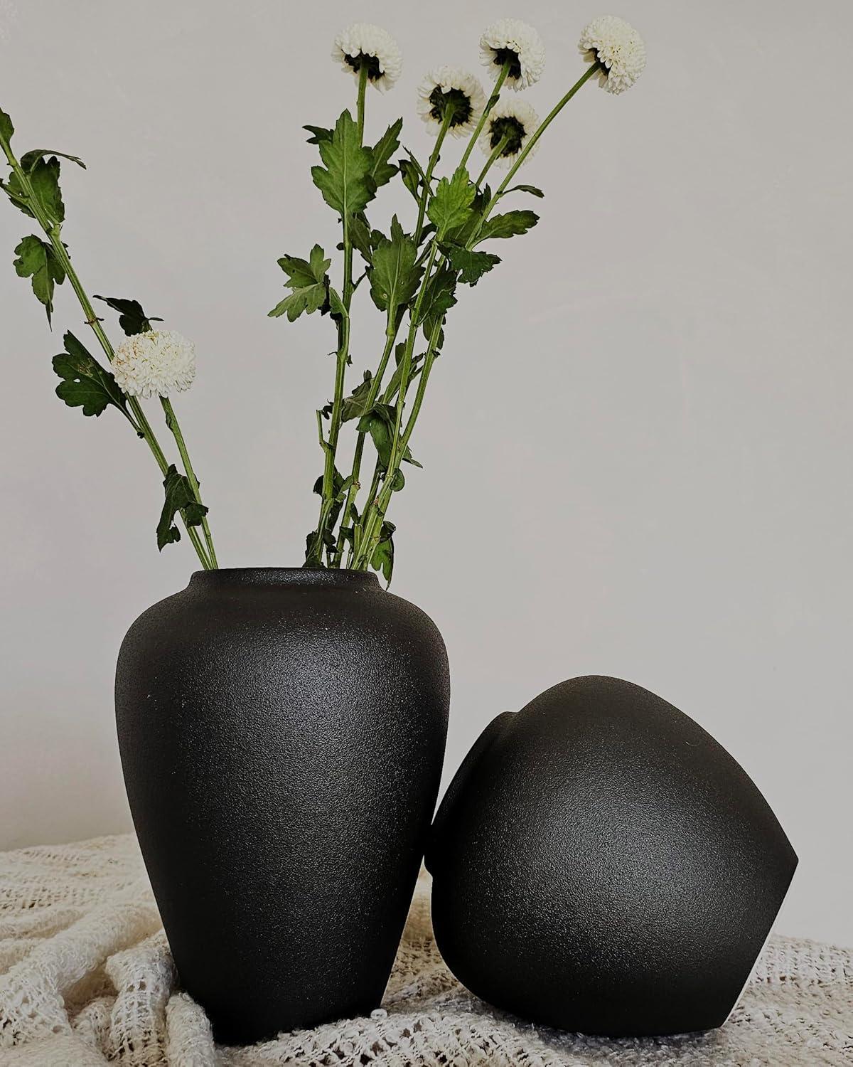 Ceramic Faded Black Vase Home Decor, Flower Vase Modern Trendy Faded Black, Minimalist Farmhouse Table Gift CuteTall Vintage Bookshelf Dining and Coffee Table Decor,Size 9" (23cm) 1pack