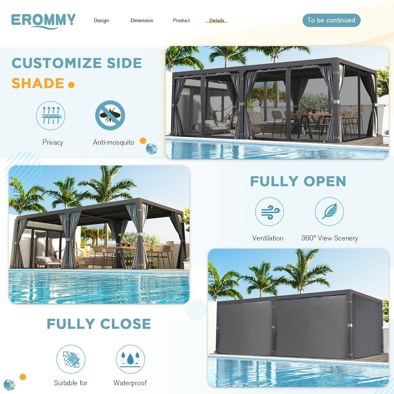 Erommy 10' x 20' Hardtop Gazebo, Adjustable Metal Roof with Curtains & Netting