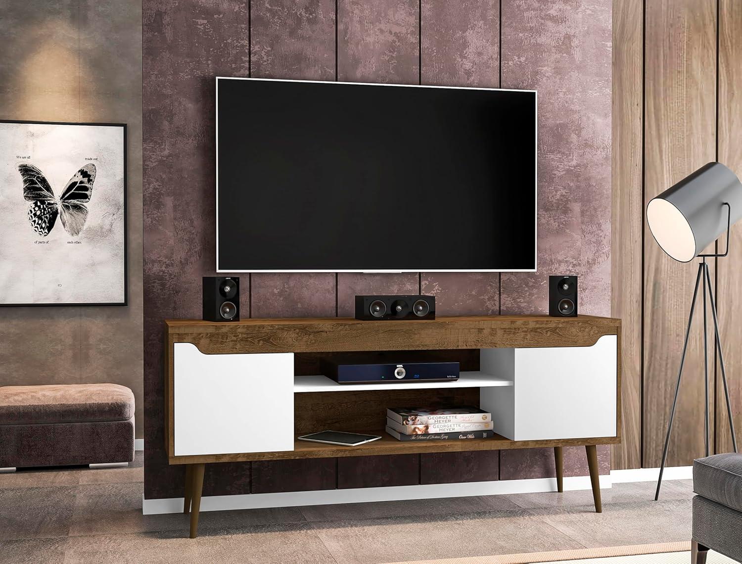 Bradley TV Stand for TVs up to 60" Black - Manhattan Comfort: Modern Entertainment Center with Open Shelves