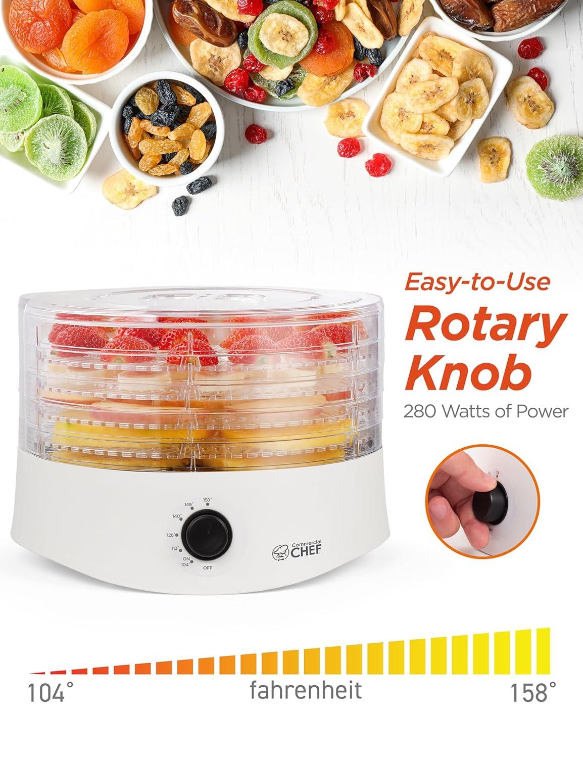 Commercial Chef Commercial Chef Food Dehydrator, Dehydrator Machine for Dehydrated Foods with 5 Drying Tray, White