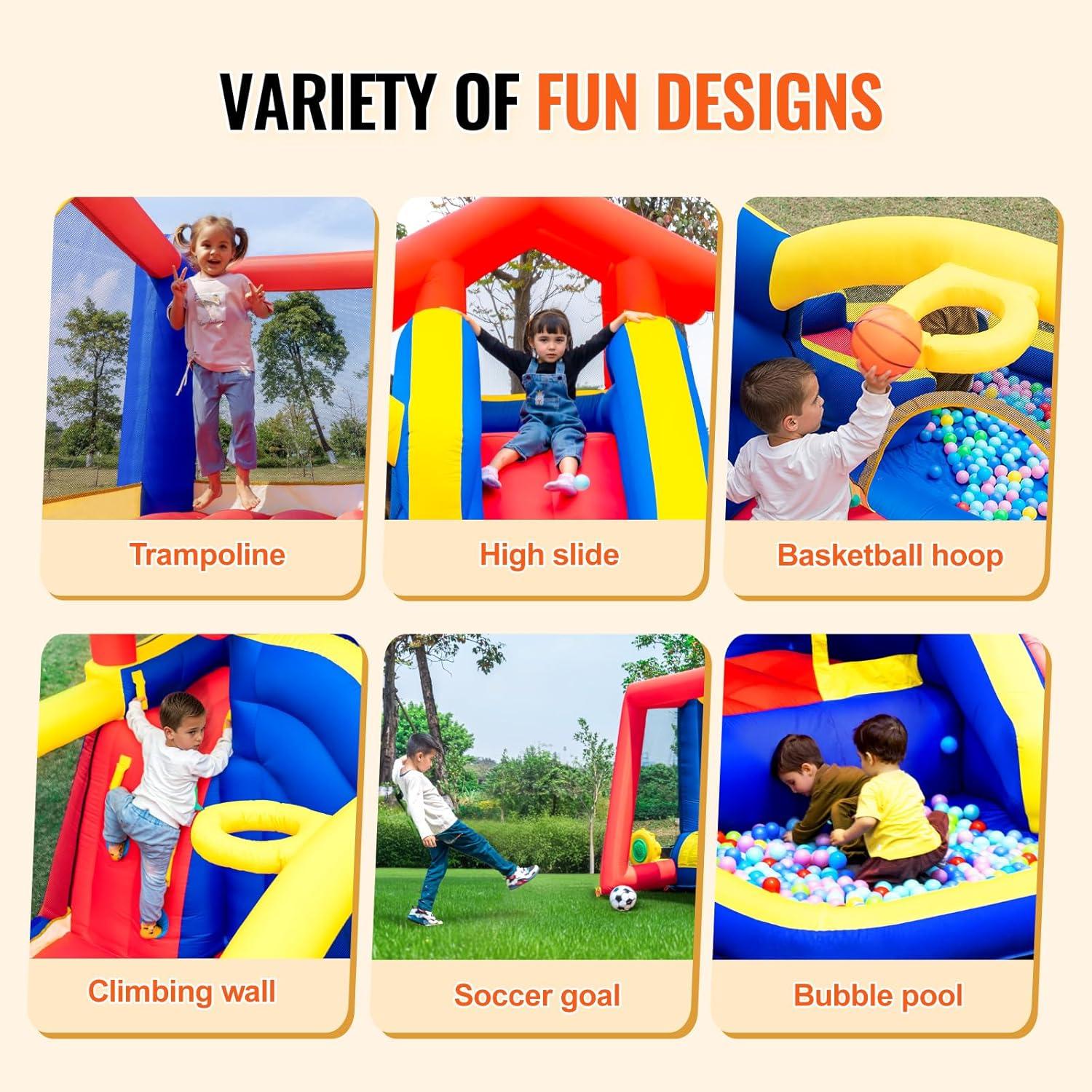 Inflatable Bounce House 134 x 102 x 91 in. Outdoor High Quality Playhouse Trampoline for Ages 3-Years to 8-Years