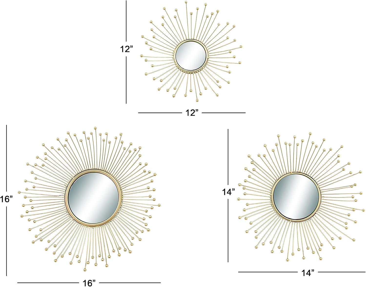 Glamorous Gold Starburst Round Wall Mirror Set of 3