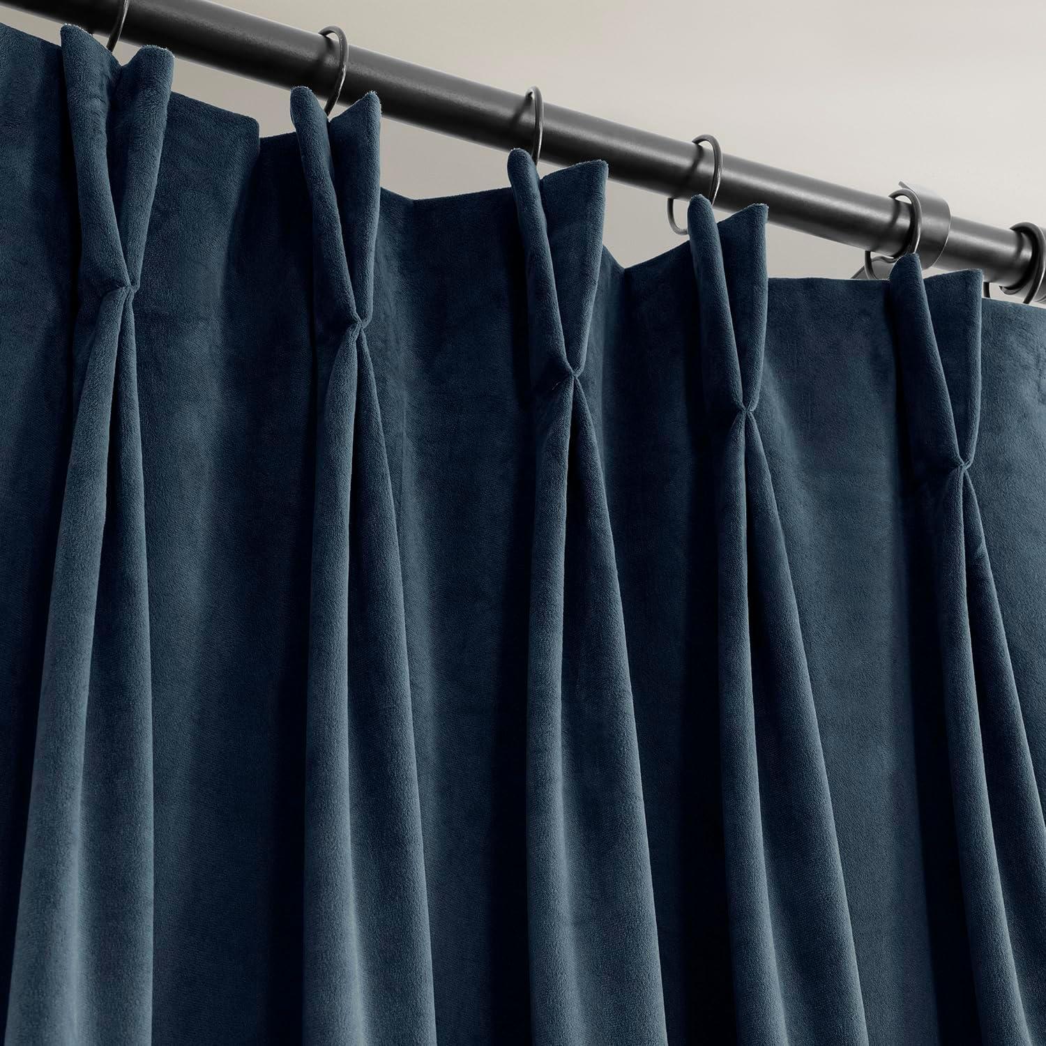 Half Price Drapes Signature Midnight Blue French Pleat Velvet Blackout Curtains(1 Panel), 50WX 120L