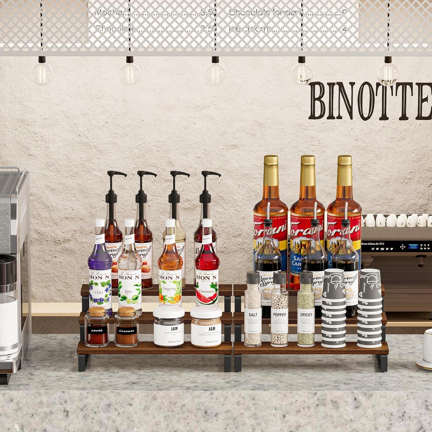 Ophelia & Co. 3-Tier Spice Rack, 13.8 Inch Wood Countertop Spice Storage Holder, Kitchen Pantry Cabinet Organizer Cupboard For Spice Bottles, Jars, Seasonings, Baking Supplies, Metal Frame(Set Of 2)