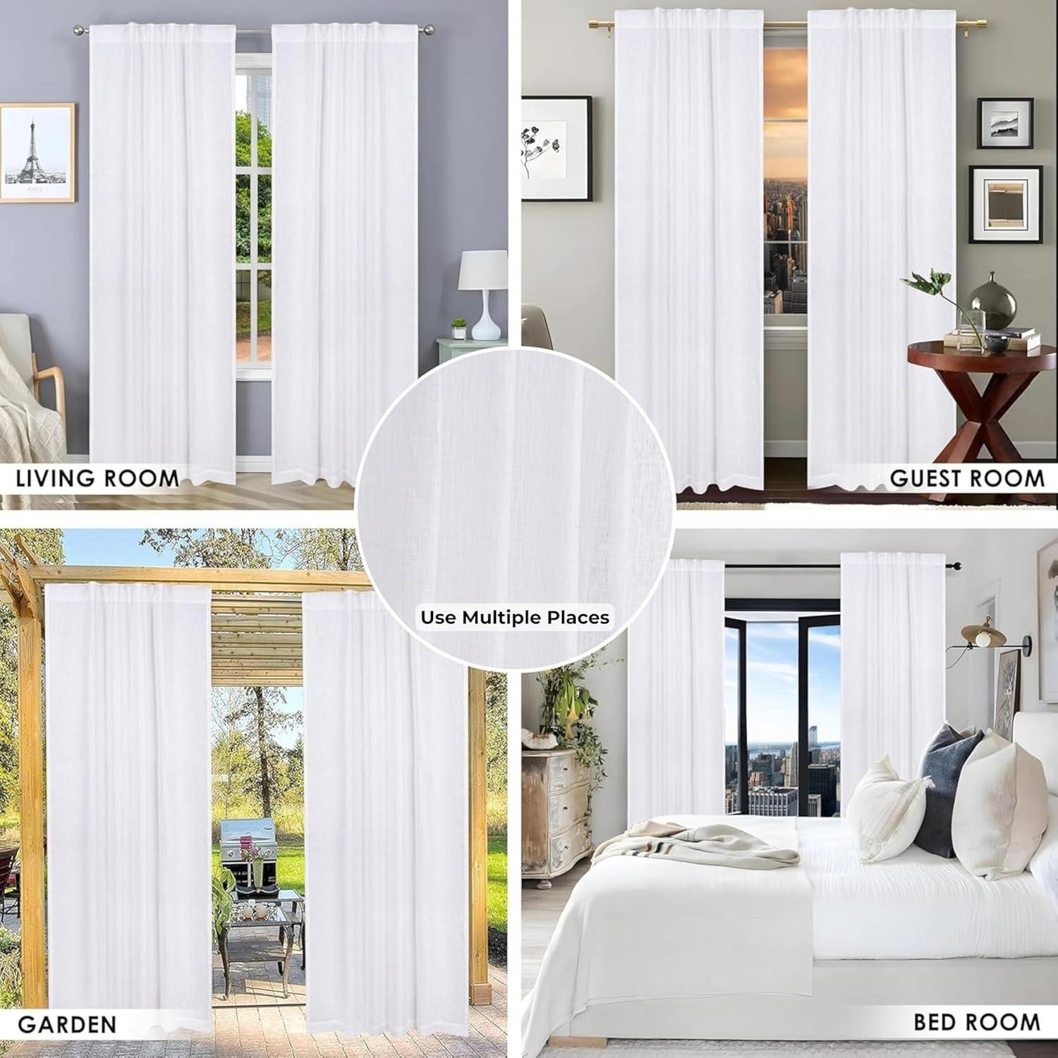 Bedding Craft Farmhouse Curtains 50x84 inch White Textured Slub Tab Top Window Panels for Bedroom Living Room Modern Rustic Country Home Décor Elegant Drapes