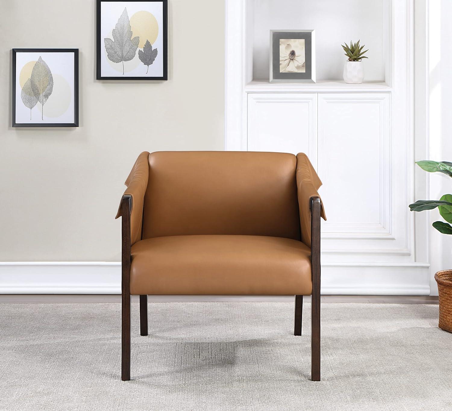 Parkfield Accent Chair in Camel Brown Faux Leather with Walnut Frame