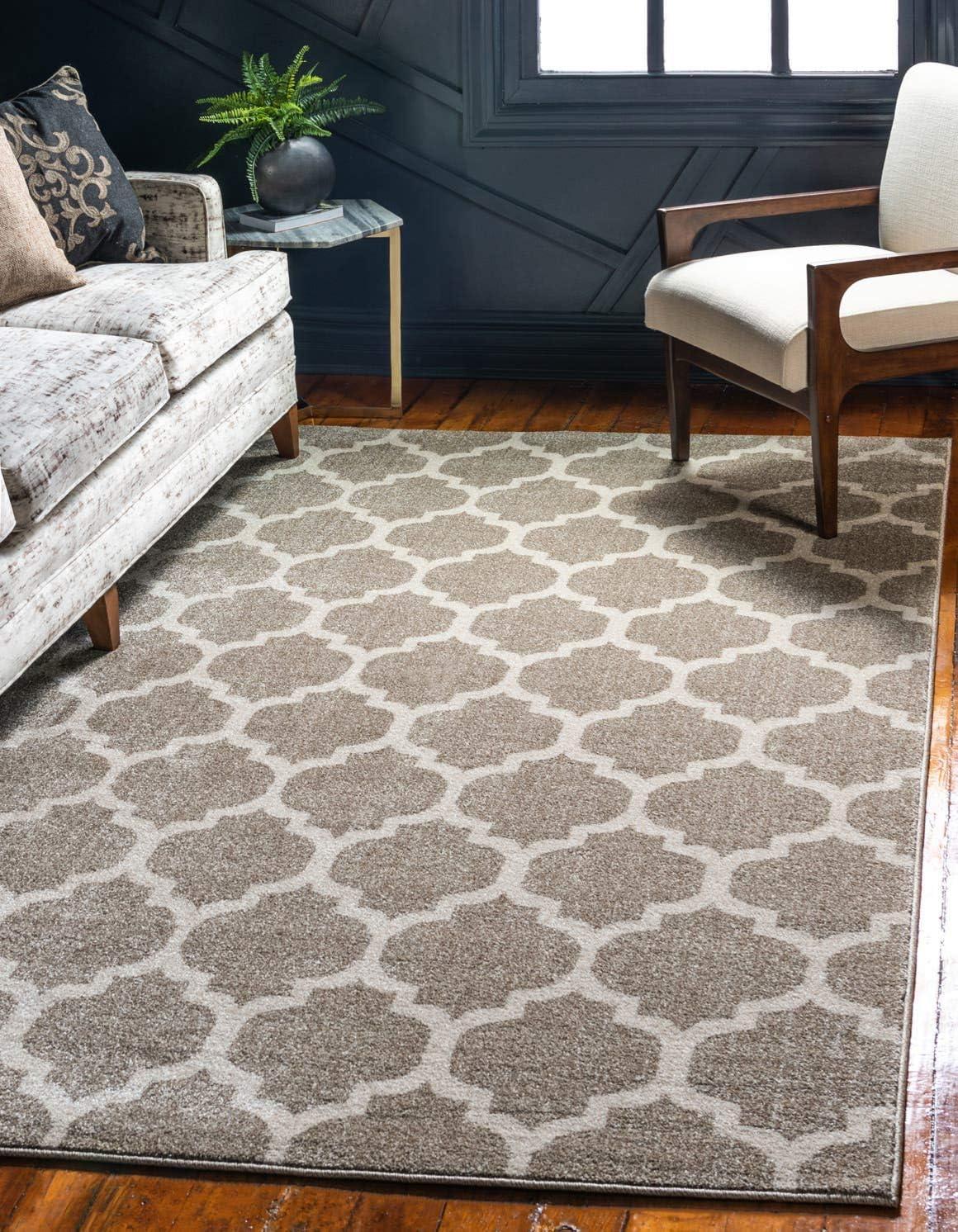 Elegant Trellis Light Brown 4'x6' Stain-Resistant Area Rug