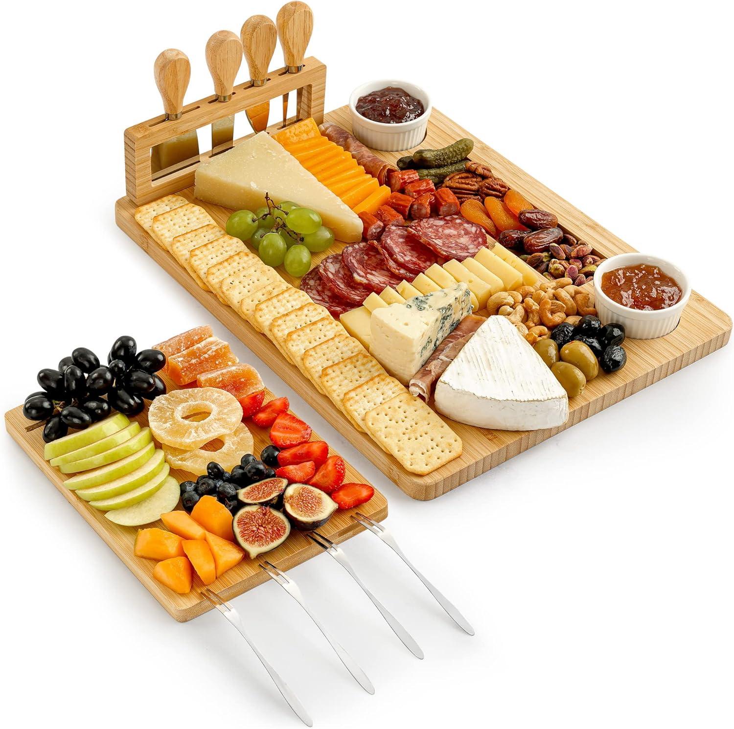 Charcuterie Board Gift Set - Cheese Board & Serving Tray, Large Bamboo Charcuterie Boards, Unique Housewarming Gifts New Home, Wedding Gifts for Women