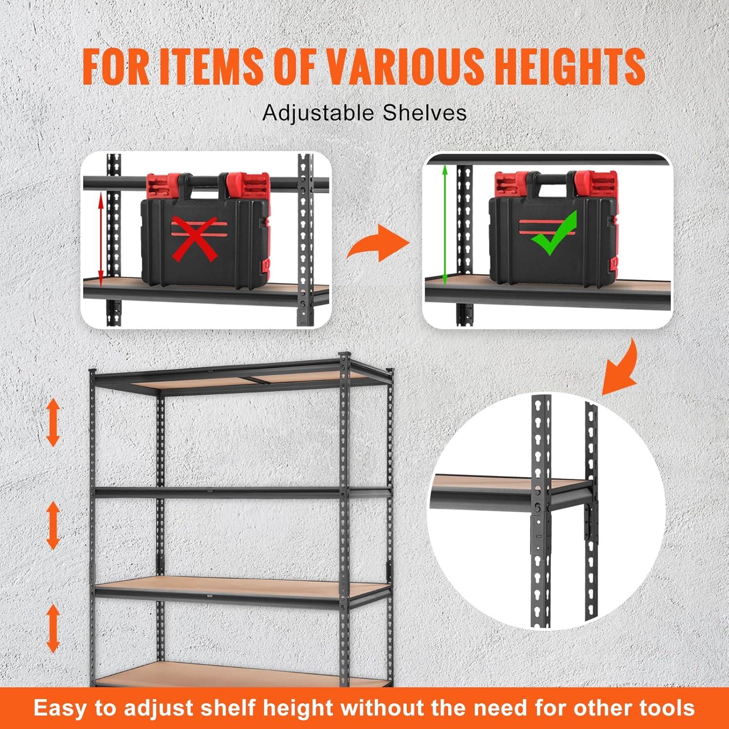 RIEDHOFF Storage Shelving Unit, 5-Tier Adjustable, 2000 lbs Capacity, Heavy Duty Garage Shelves Metal Organizer Utility Rack, Black, 48" L x 24" W x 72" H for Kitchen Pantry Basement Bathroom Laundry