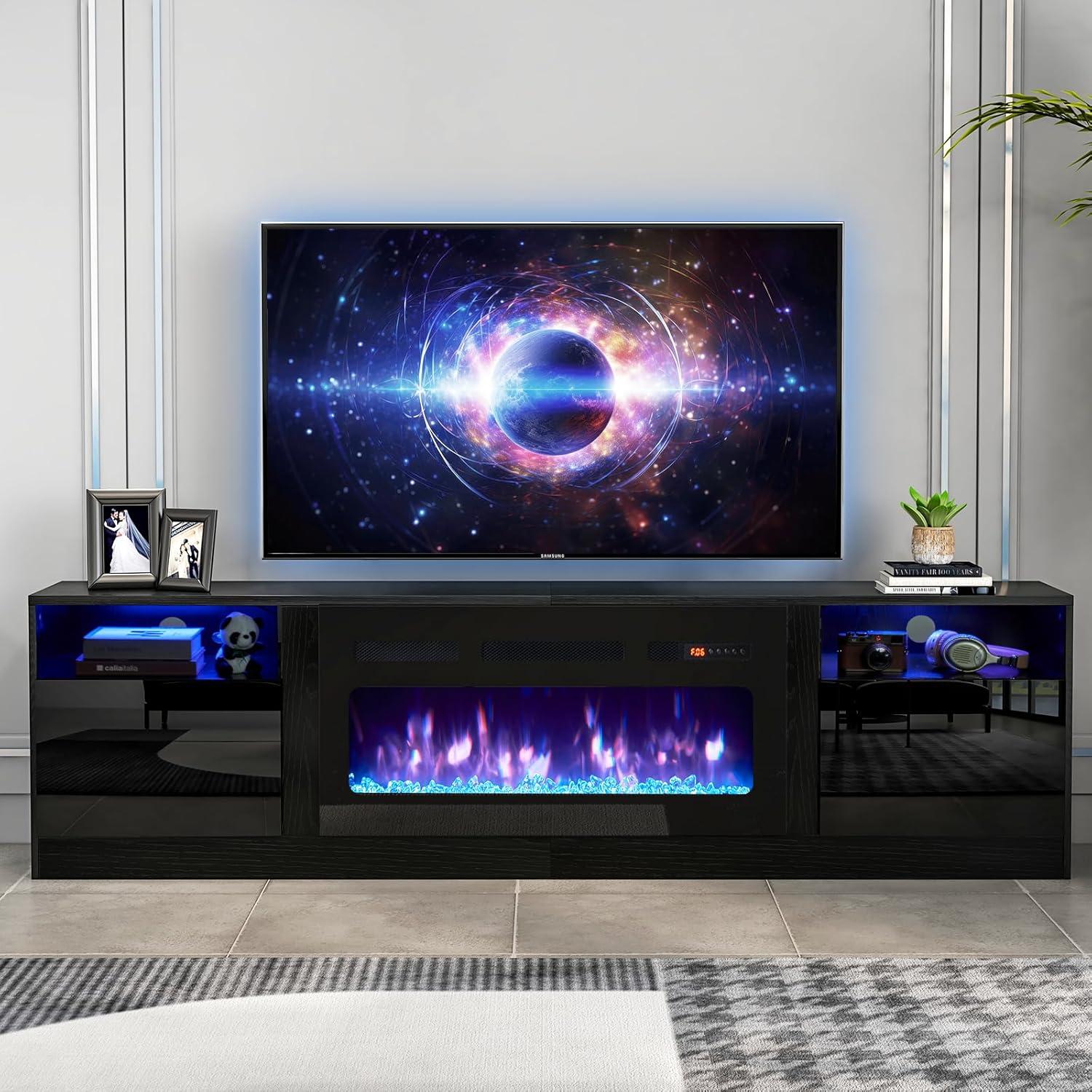 Sonegra Fireplace TV Stand with 36" Electric Fireplace, Led Light Entertainment Center for TVs up To 80", Black