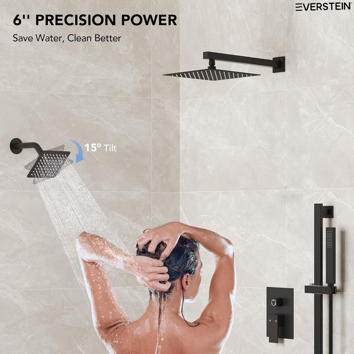 EVERSTEIN DualJetSpa 10-Inch High-Pressure Rainfall Shower Faucet with Handheld Spray, Wall Mount Dual Showerheads System with Slide Bar and Rough-in Valve SFS-1059-BK10