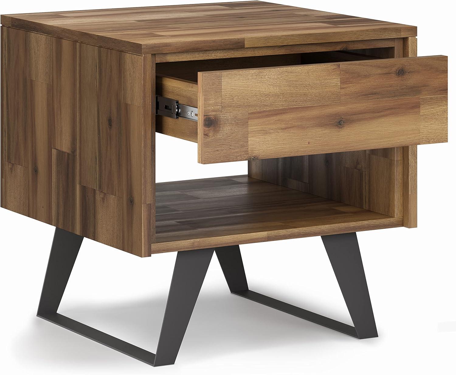 Lowry 22"W Solid Acacia Wood Square End Table with Storage Drawer