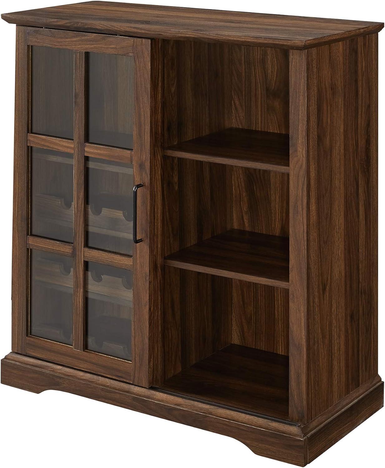 Transitional Dark Walnut 36" Sliding Glass Bar Cabinet