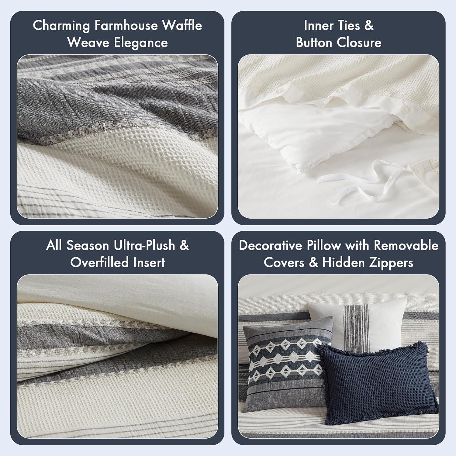 Murphy Oversized Cotton Jacquard Comforter Set With Euro Shams And Throw Pillows