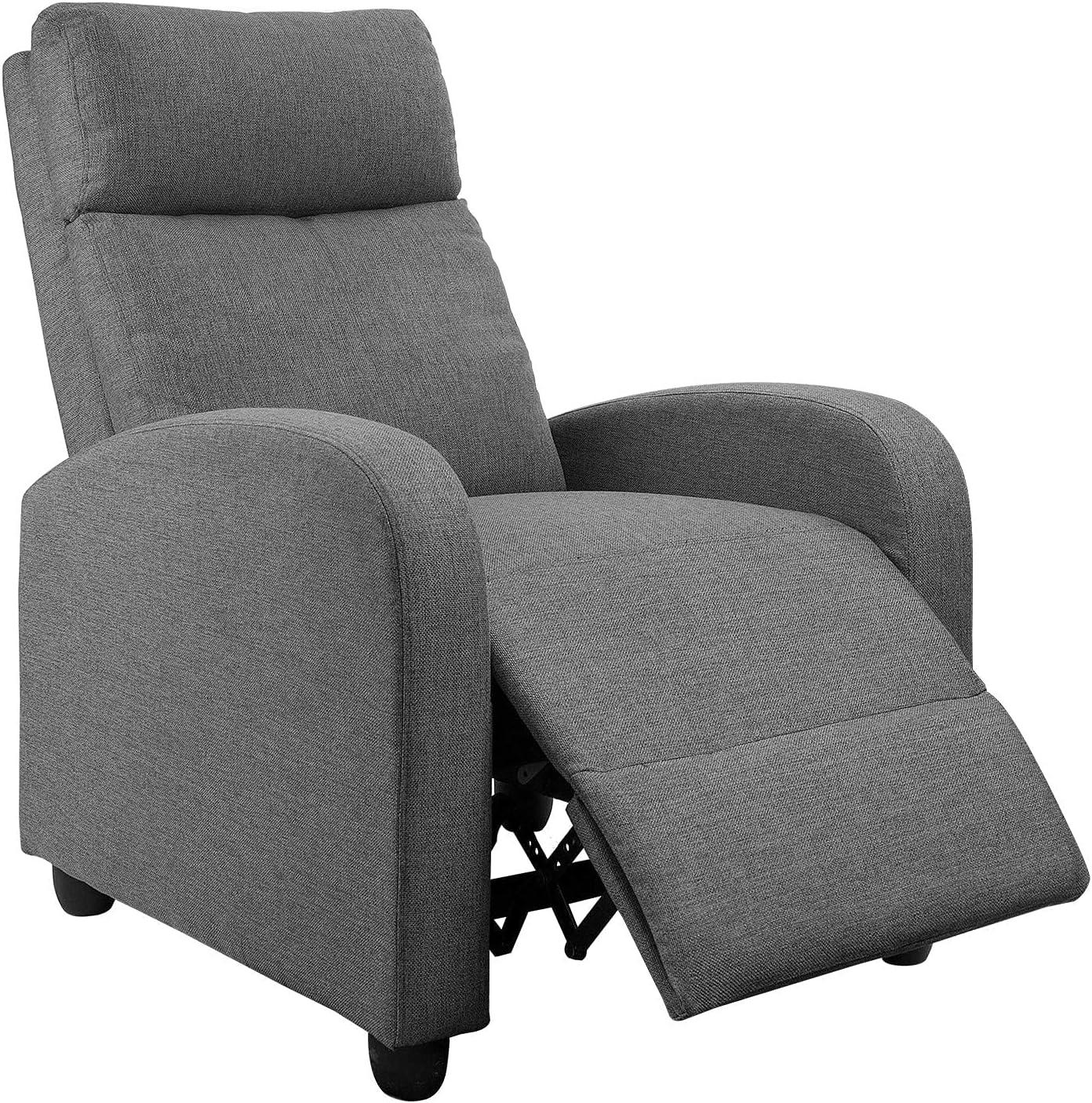 Aurora Grey Metal Frame Recliner with Thick Padding