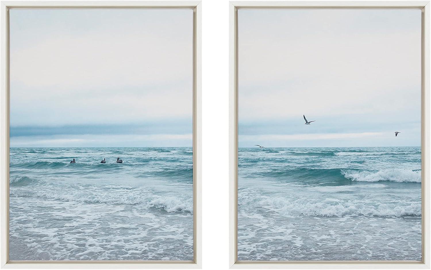 Kate and Laurel Sylvie Ocean Swim Left and Right Framed Canvas by Stephanie Klatt, 2 Piece 18x24, White