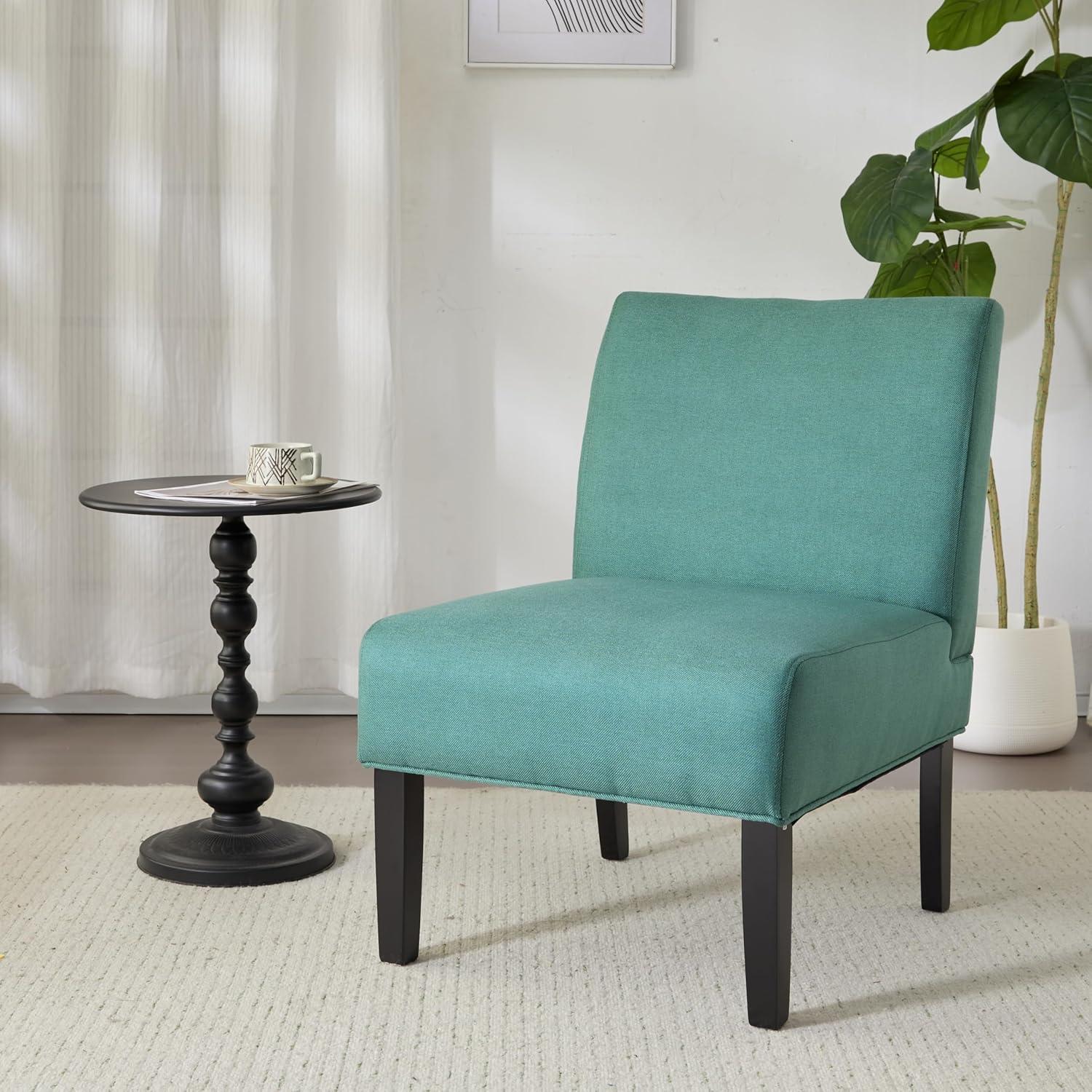 Kendal Contemporary Fabric Slipper Accent Chair, Dark Teal and Matte Black