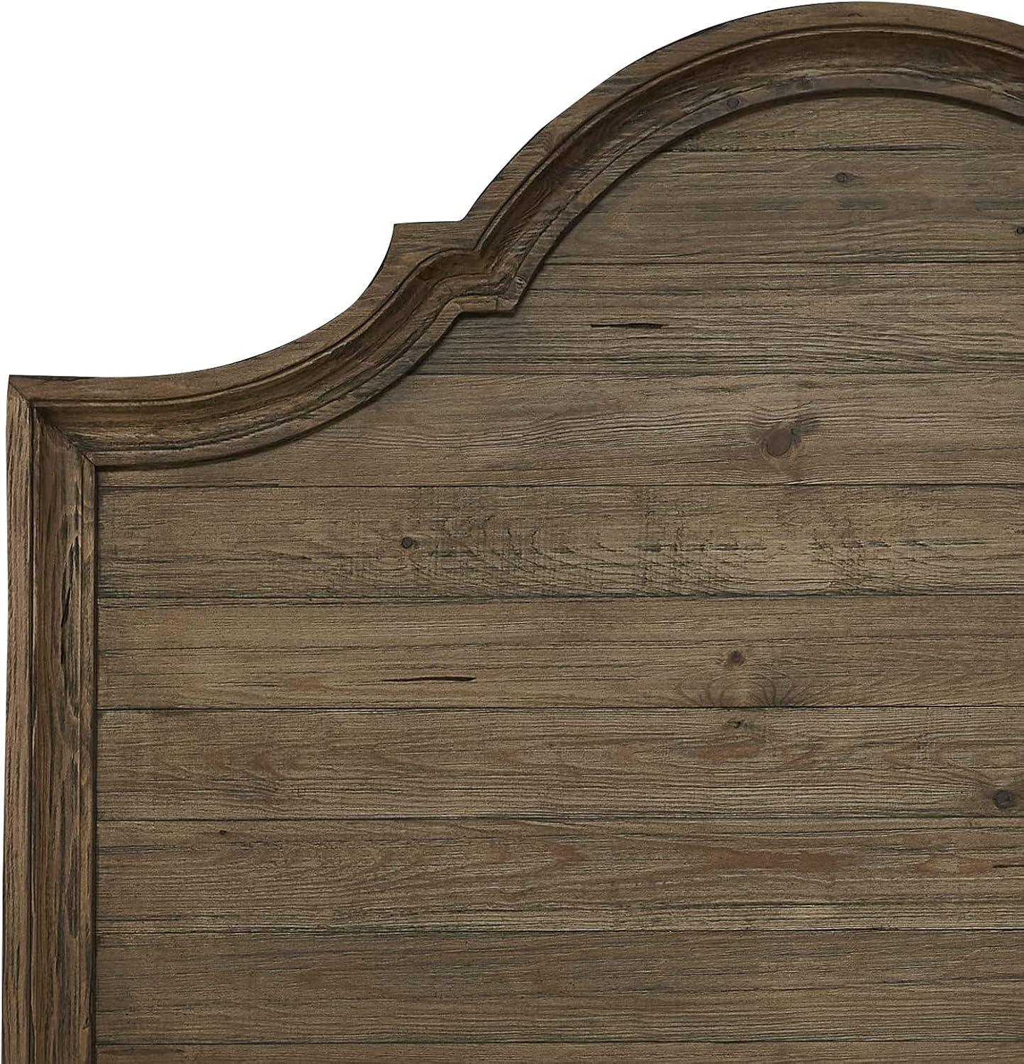 Caramel Brown Pine Wood King Panel Bed with Arched Headboard