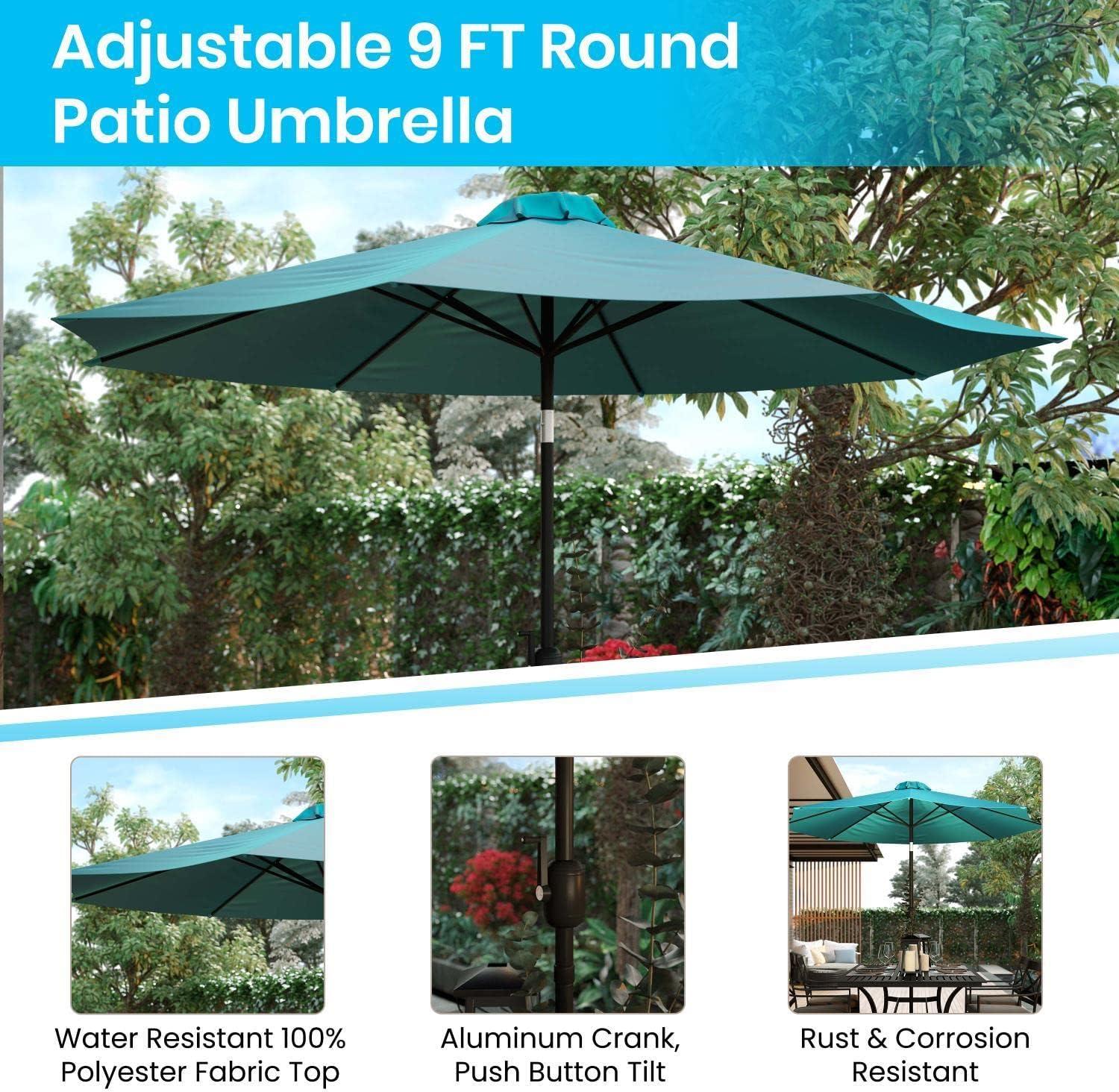 Flash Furniture Teal 9 FT Round Umbrella with 1.5" Diameter Aluminum Pole with Crank and Tilt Function