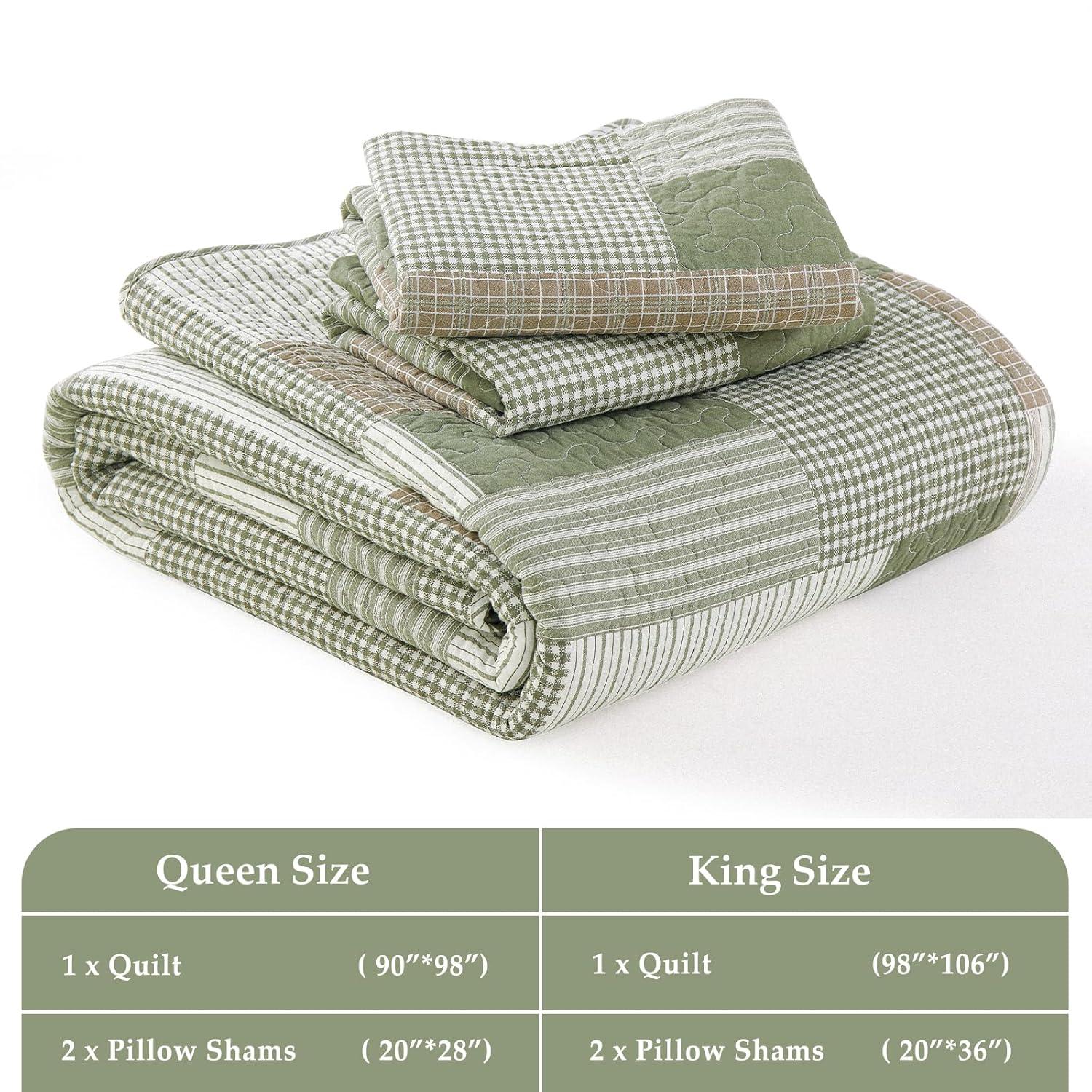 Y-PLWOMEN 100% Cotton Quilt King Size - Plaid Quilt Farmhouse Lightweight Quilted Bedspread, King Comforter Set, Soft Bed Spread for King Bed with Pillow Shams