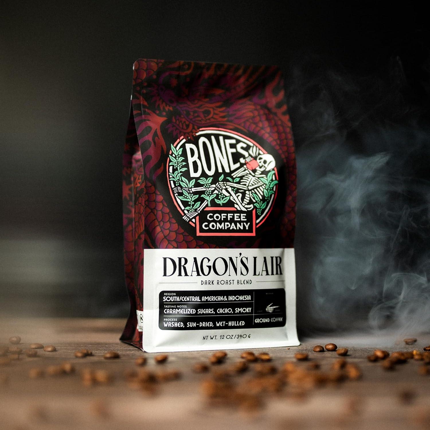 Dragon's Lair Dark Roast Ground Coffee with Smoky Cacao Notes