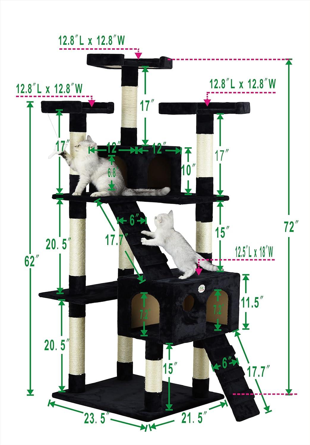 Black Freestanding Sisal Cat Tree Tower with Condos