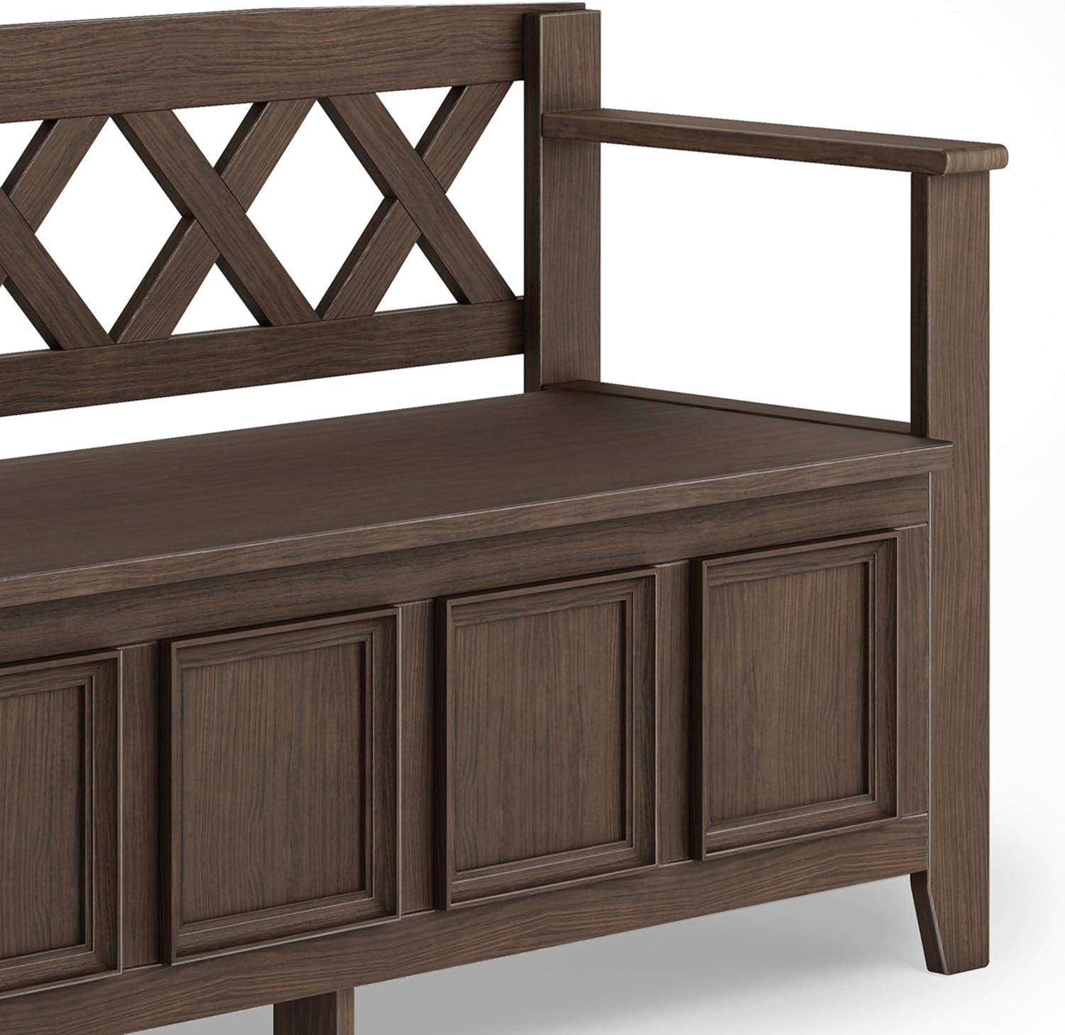 Simpli Home Amherst Solid Wood 48 inch Wide Transitional Entryway Storage Bench in Farmhouse Brown