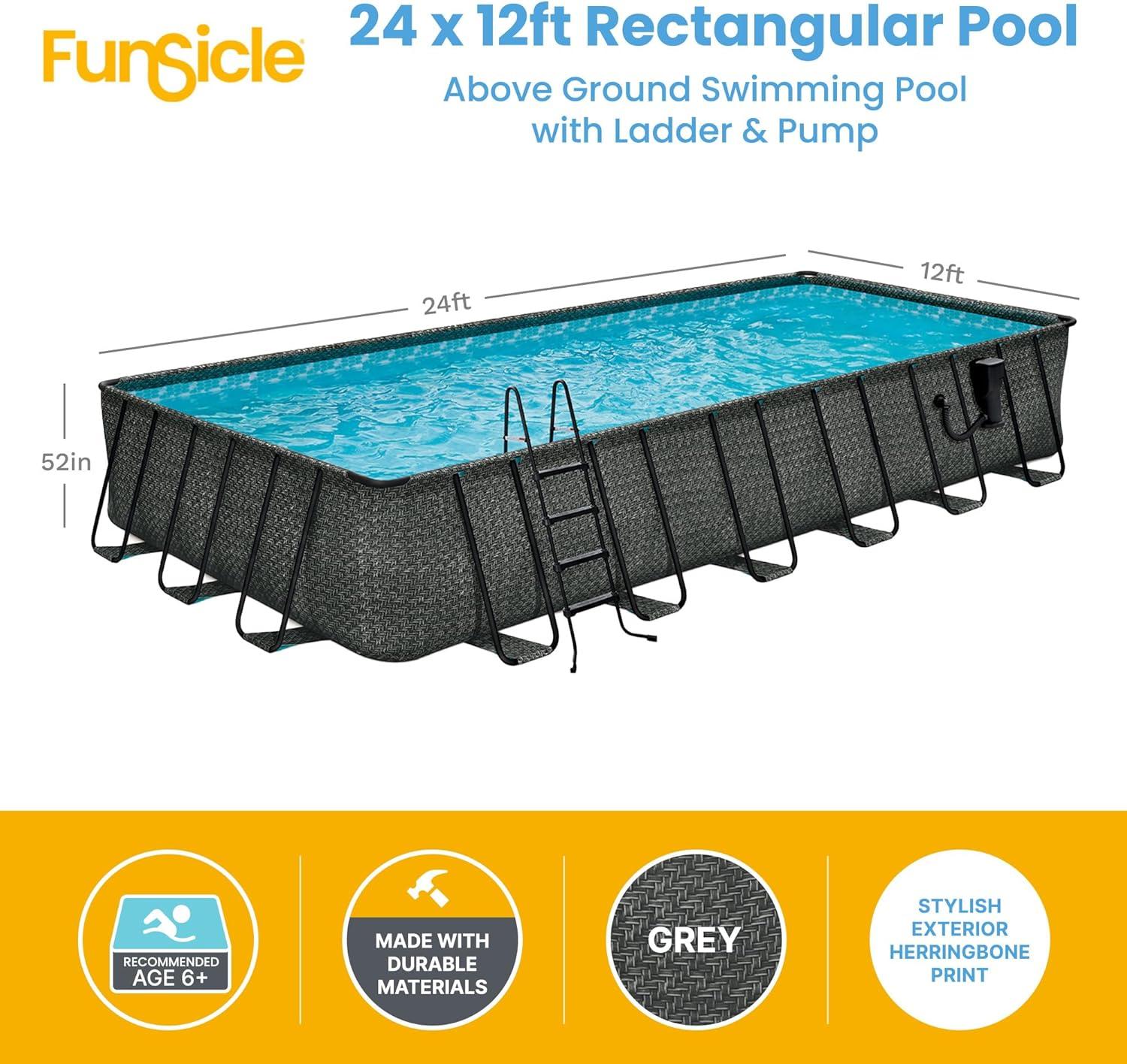 Funsicle 24-Foot Gray Rectangular Above Ground Pool with Filter and Ladder