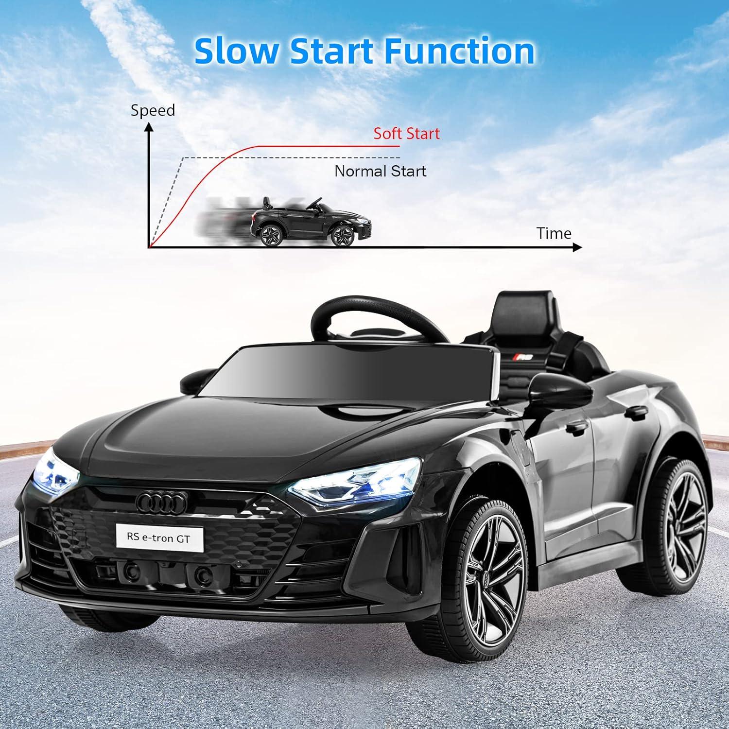 OLAKIDS 12V Kids Ride On Car, Licensed Audi RS e-tron GT Electric Vehicle with Remote Control, Toddlers Battery Powered Toy with 4 Wheels Suspension, LED Headlight, Music, MP3, USB, TF Port (Black)