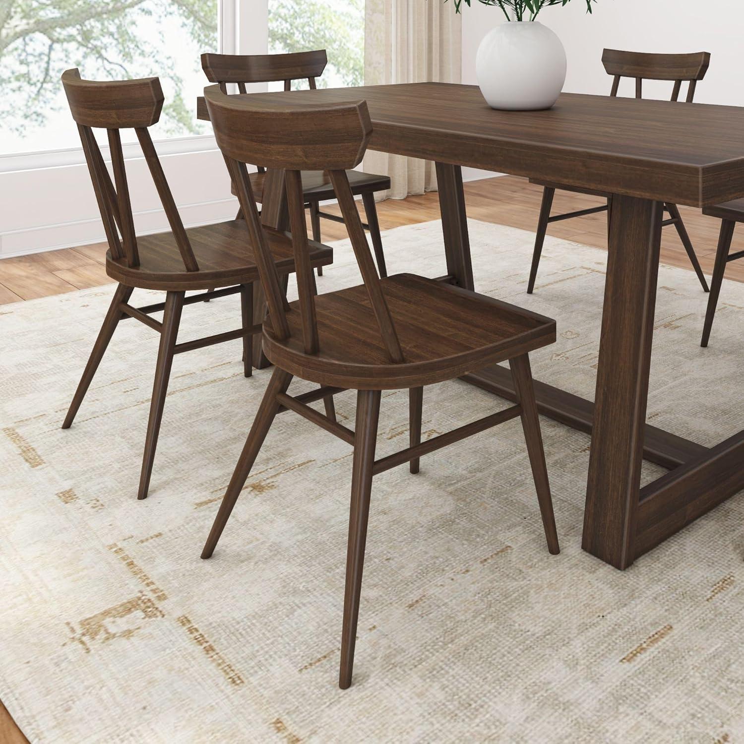 Plank+Beam Windsor Dining Chair Set of 2, Solid Wood Chairs for Kitchen, Office, Living Room,Walnut