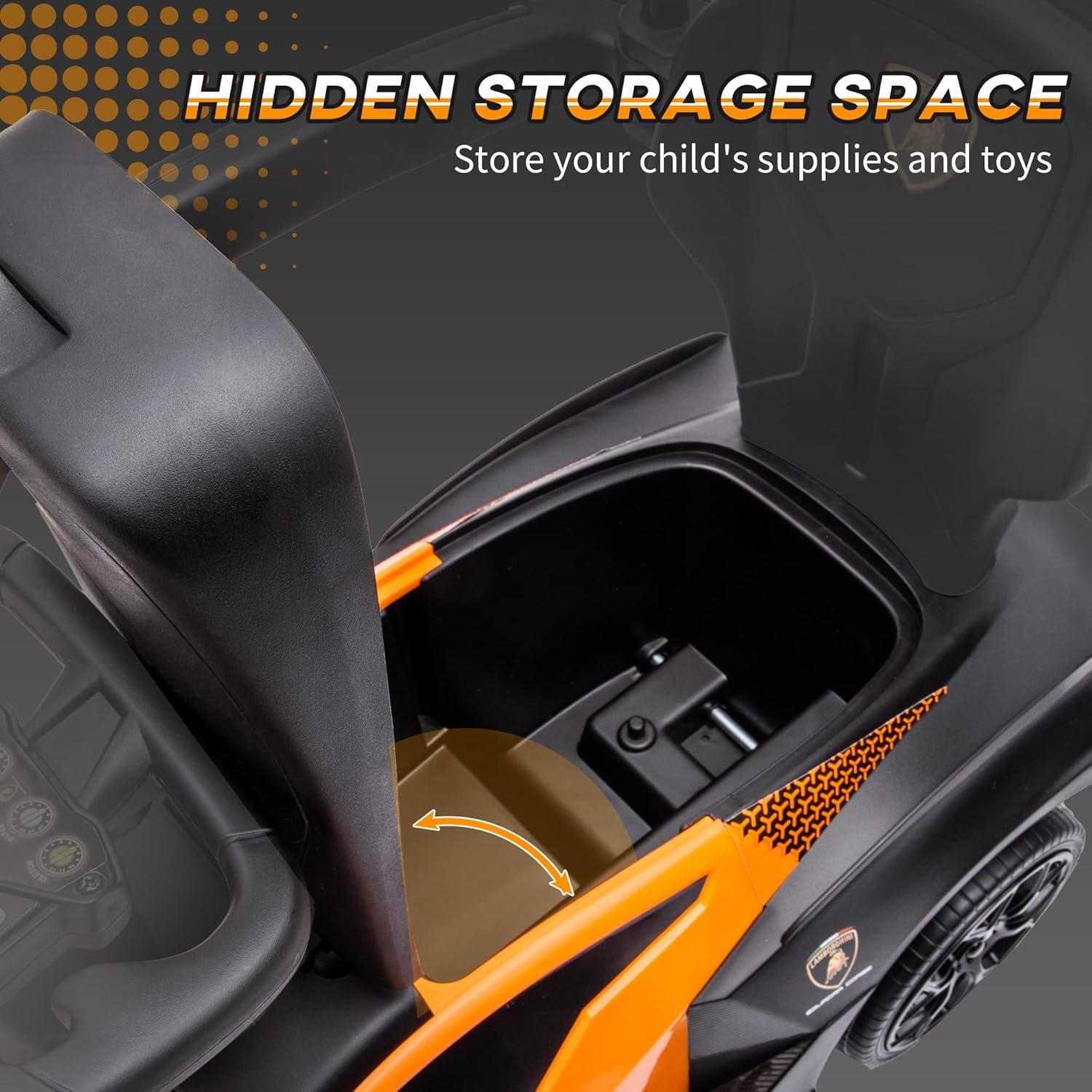 Orange Licensed Lamborghini Toddler Push Car with Storage