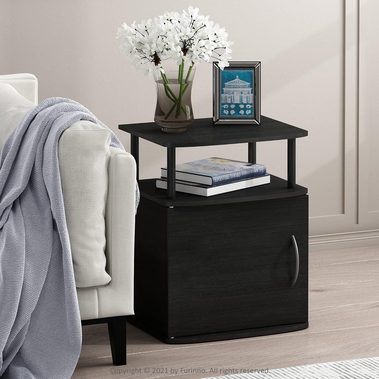 Sleek Black Engineered Wood End Table with Storage - Set of 2