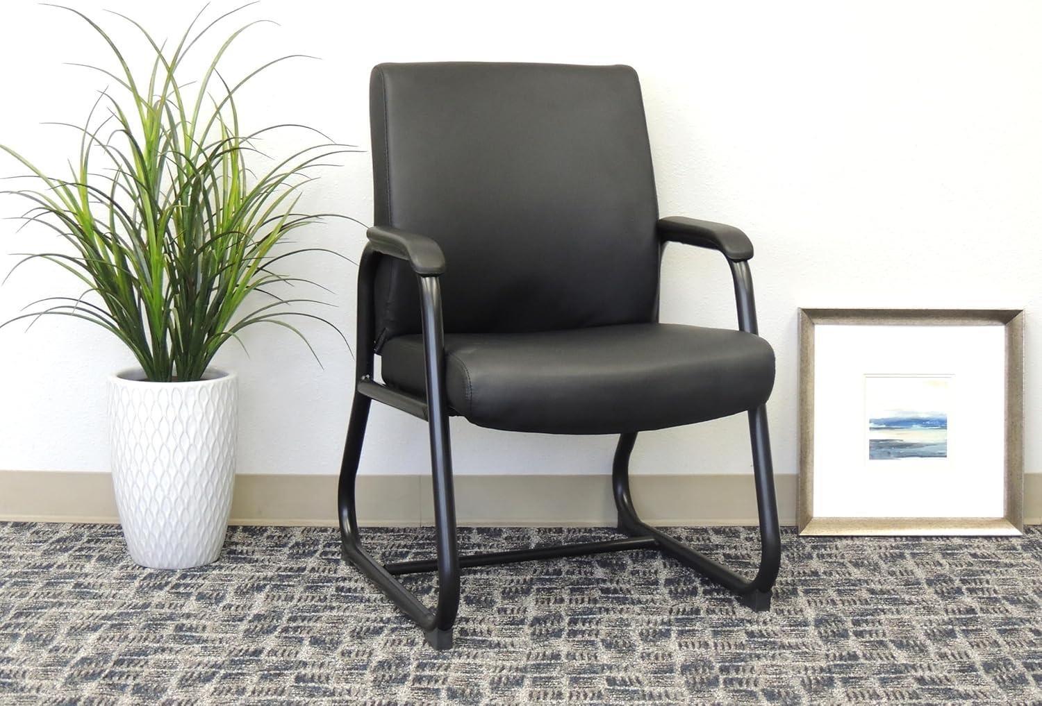 Boss Office Products Guest Chair Heavy Duty Black: Metal Frame, Fixed Arms, Padded, Sled Base, 350 lb Capacity