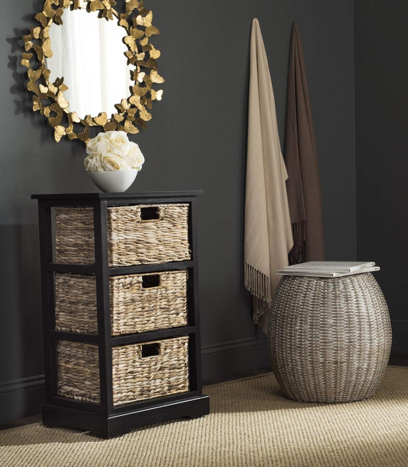 Halle 3 Wicker Basket Storage Side Table - Vintage Grey - Safavieh.